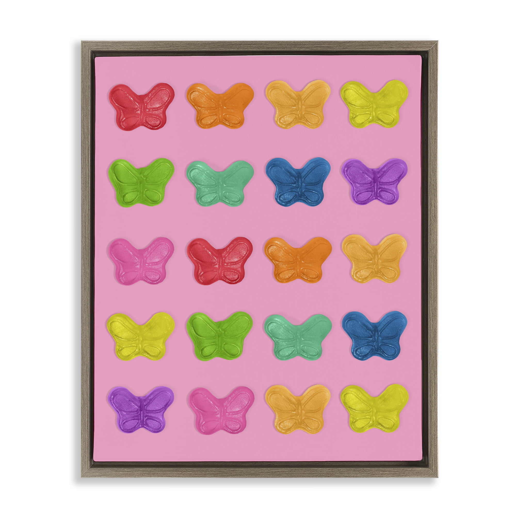 Stupell Industries Colorful Butterflies on Pink Brown Framed Floater Canvas Wall Art, design by LISH Creative