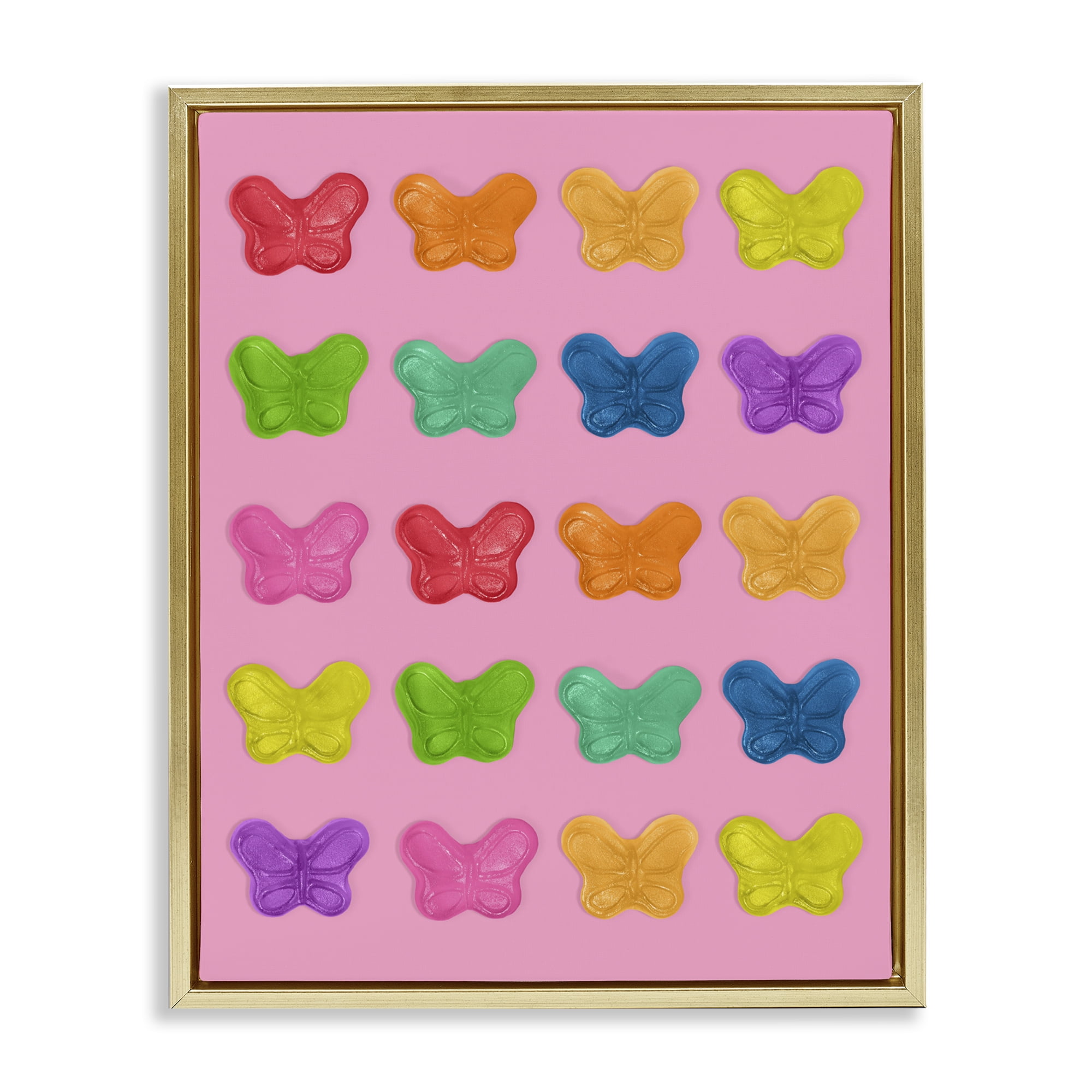 Stupell Industries Colorful Butterflies on Pink Gold Framed Floater Canvas Wall Art, design by LISH Creative