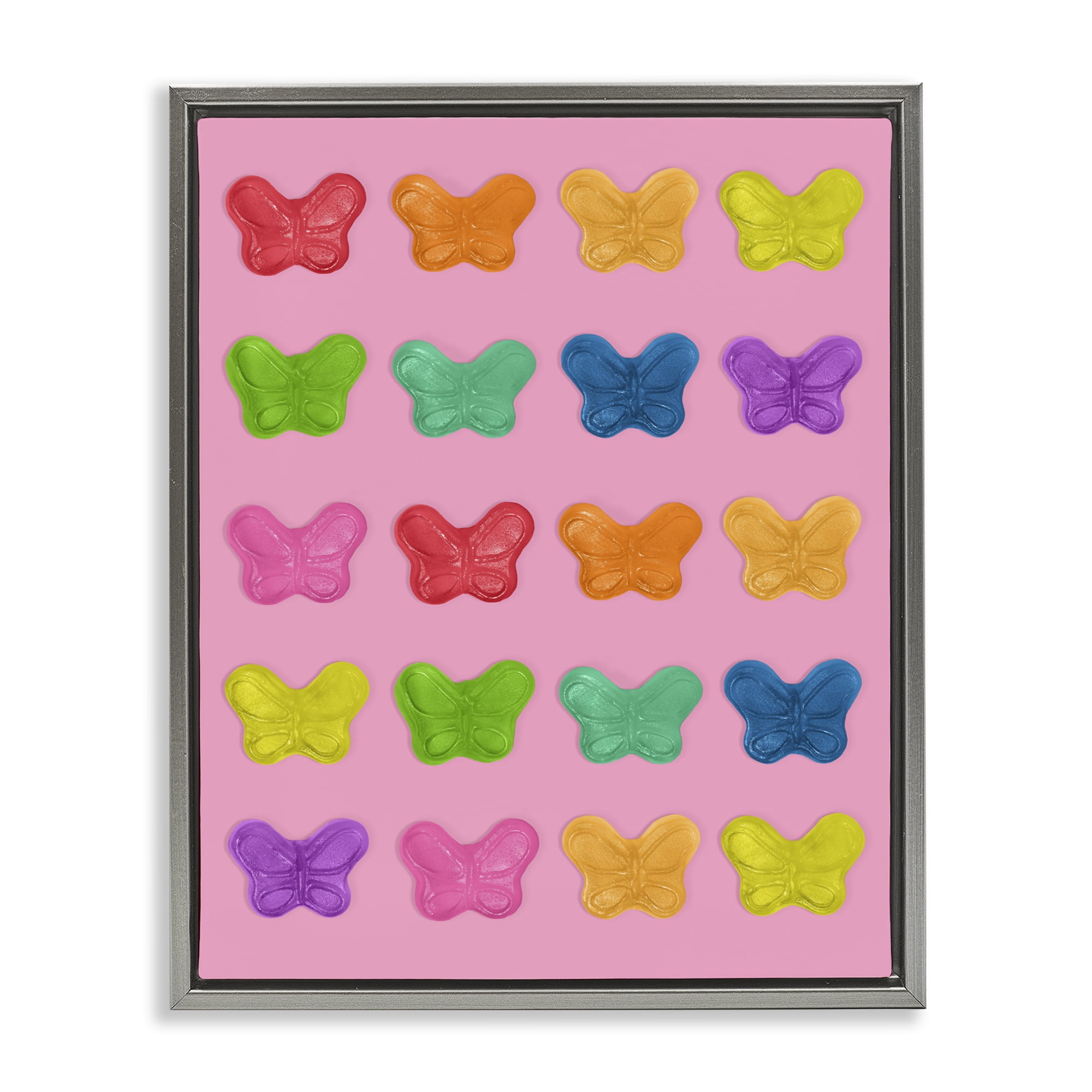 Stupell Industries Colorful Butterflies on Pink Gray Framed Floater Canvas Wall Art, design by LISH Creative