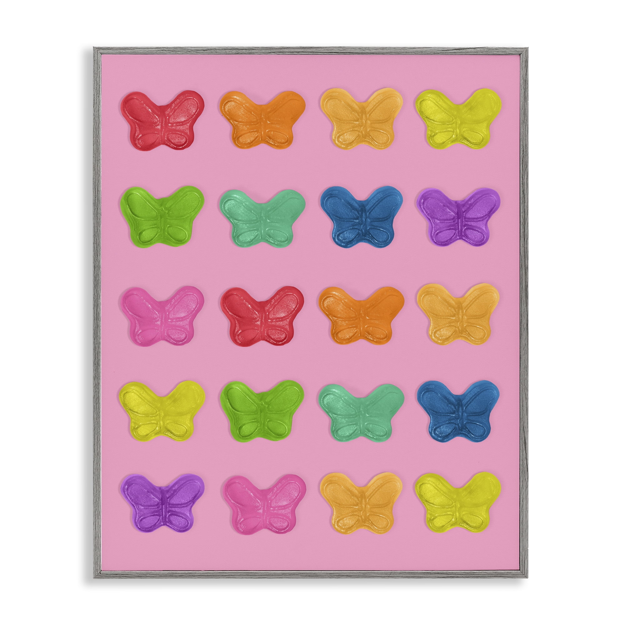Stupell Industries Colorful Butterflies on Pink Gray Framed Giclee Art, design by LISH Creative