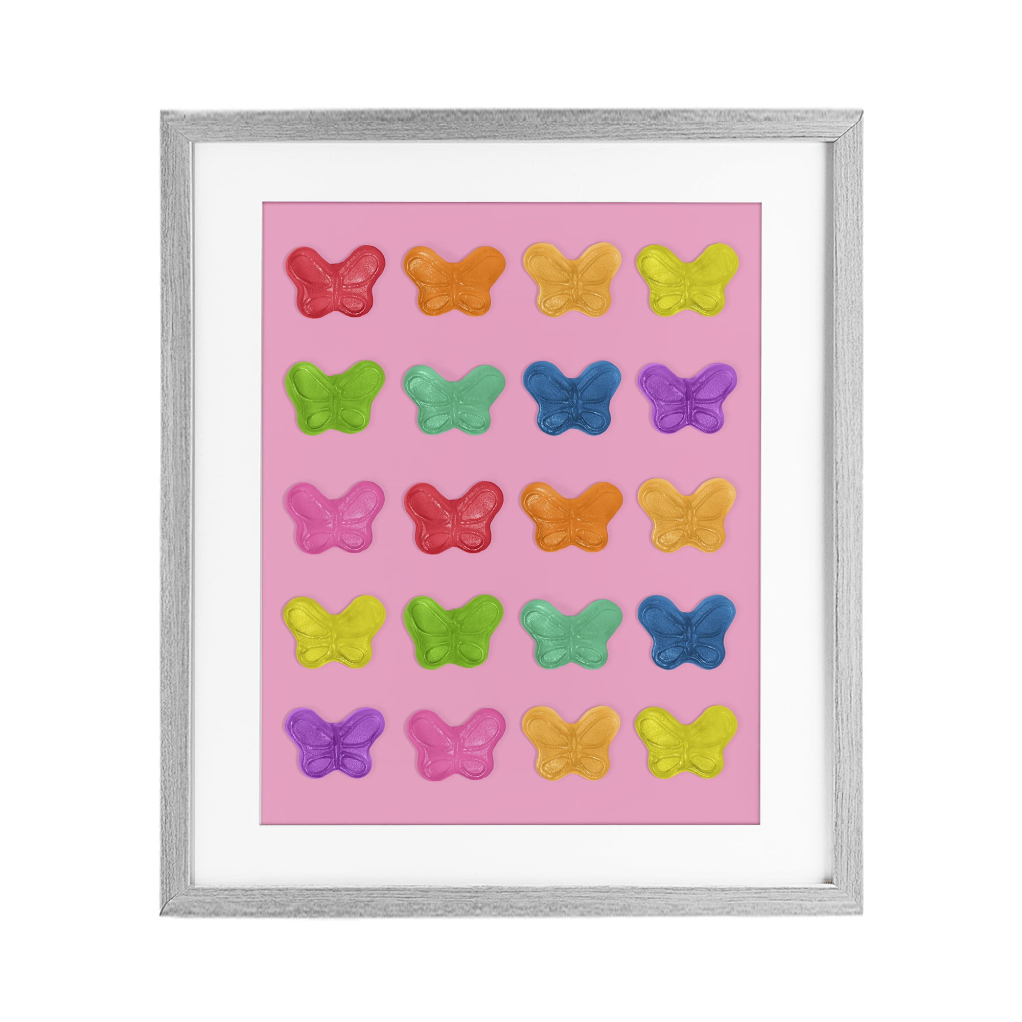 Stupell Industries Colorful Butterflies on Pink Gray Framed Print Under Glass, design by LISH Creative
