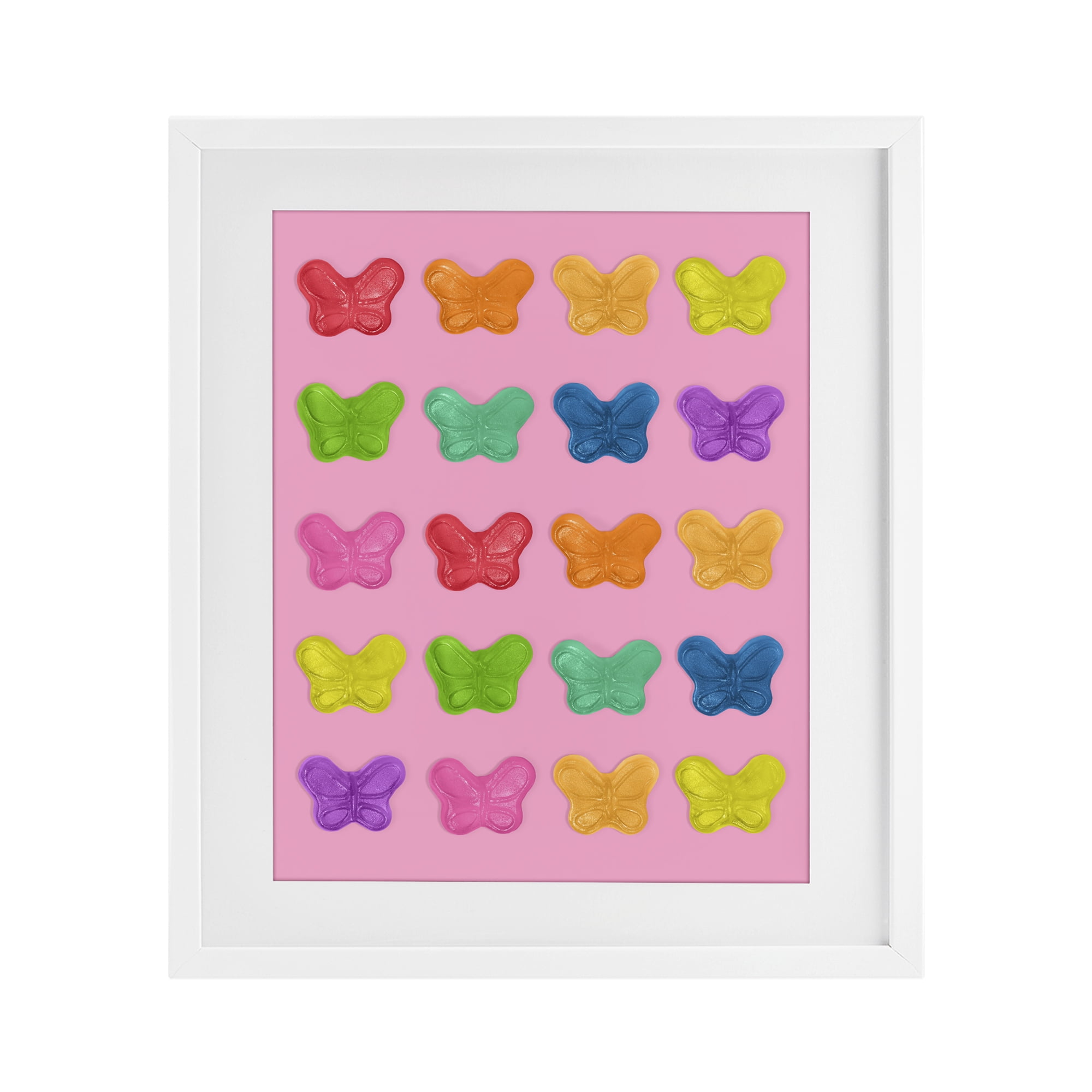 Stupell Industries Colorful Butterflies on Pink White Framed Print Under Glass, design by LISH Creative