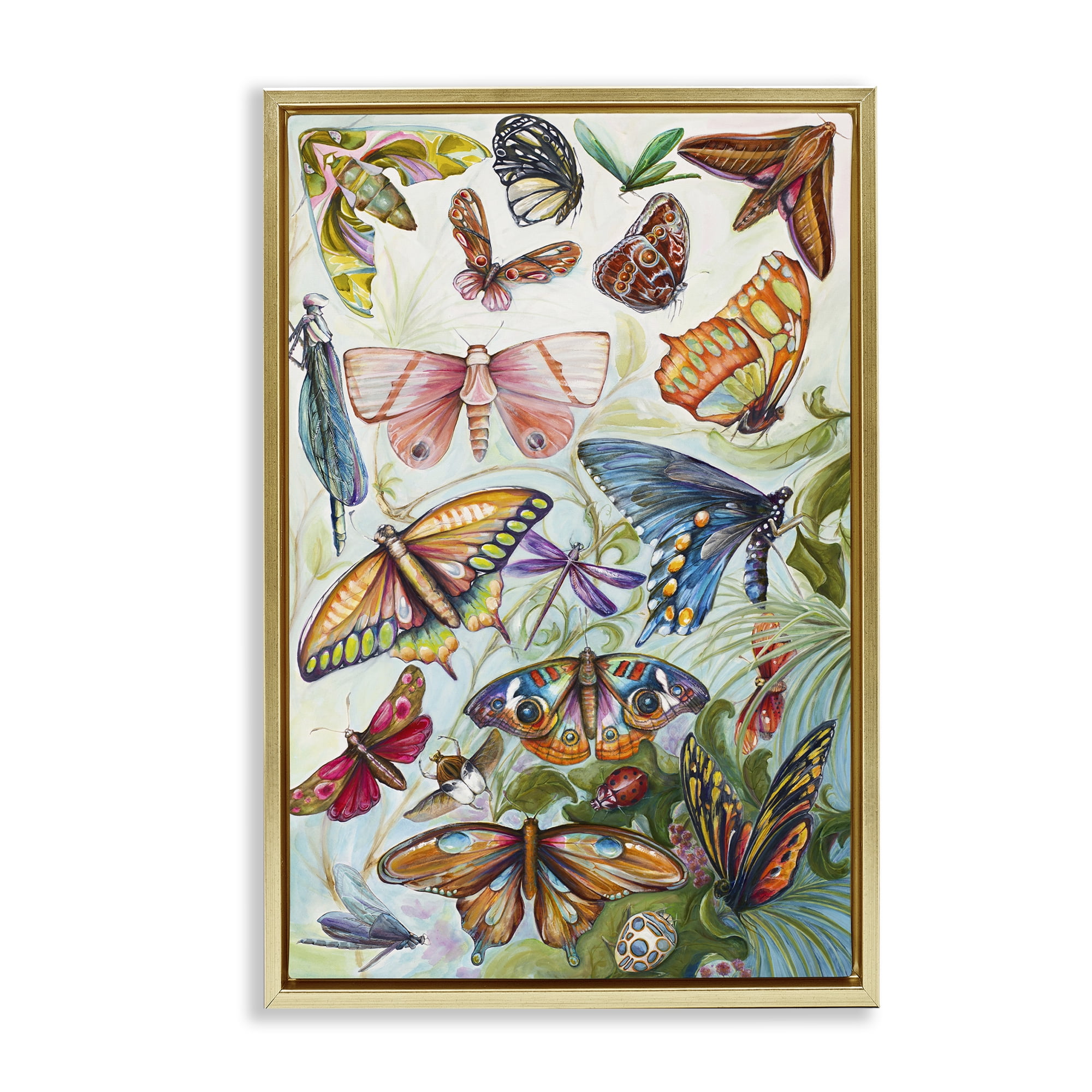 Stupell Industries Colorful Butterfly Conservatory Gold Framed Floater Canvas Wall Art, design by Diannart