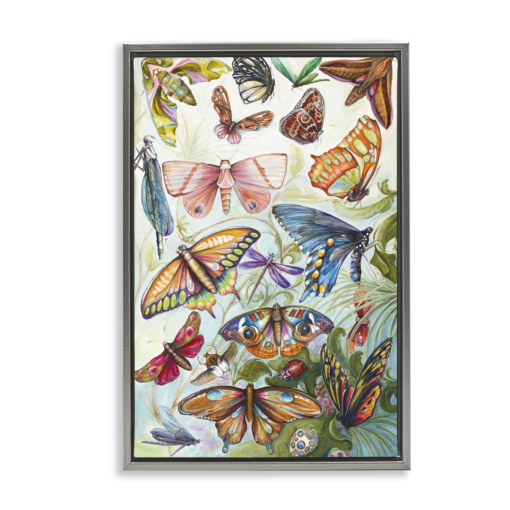 Stupell Industries Colorful Butterfly Conservatory Gray Framed Floater Canvas Wall Art, design by Diannart