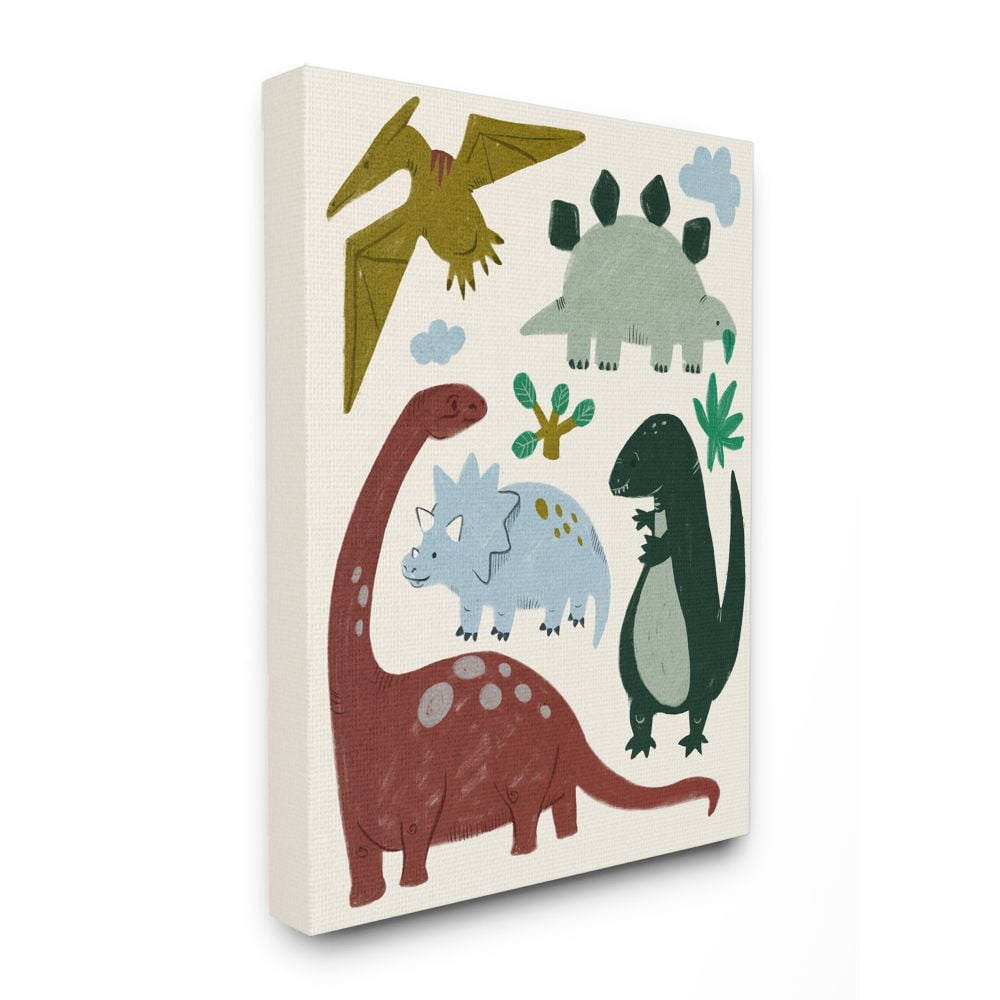Stupell Industries Colorful Cartoon Dinosaur Friends Kid's Science Illustration Canvas Wall Art Design by Daphne Polselli, 36" x 48"