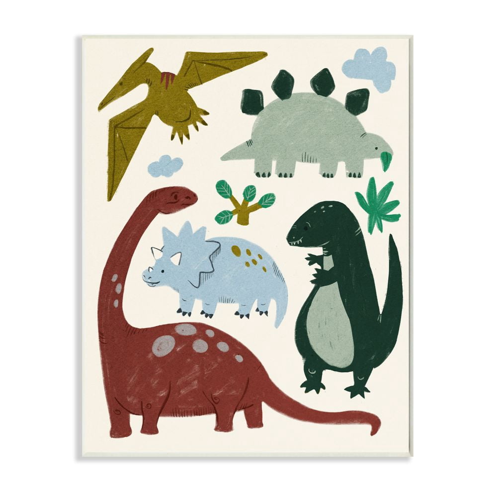 Stupell Industries Colorful Cartoon Dinosaur Friends Kid's Science Illustration Graphic Art Unframed Art Print Wall Art, 13x19, by Daphne Polselli
