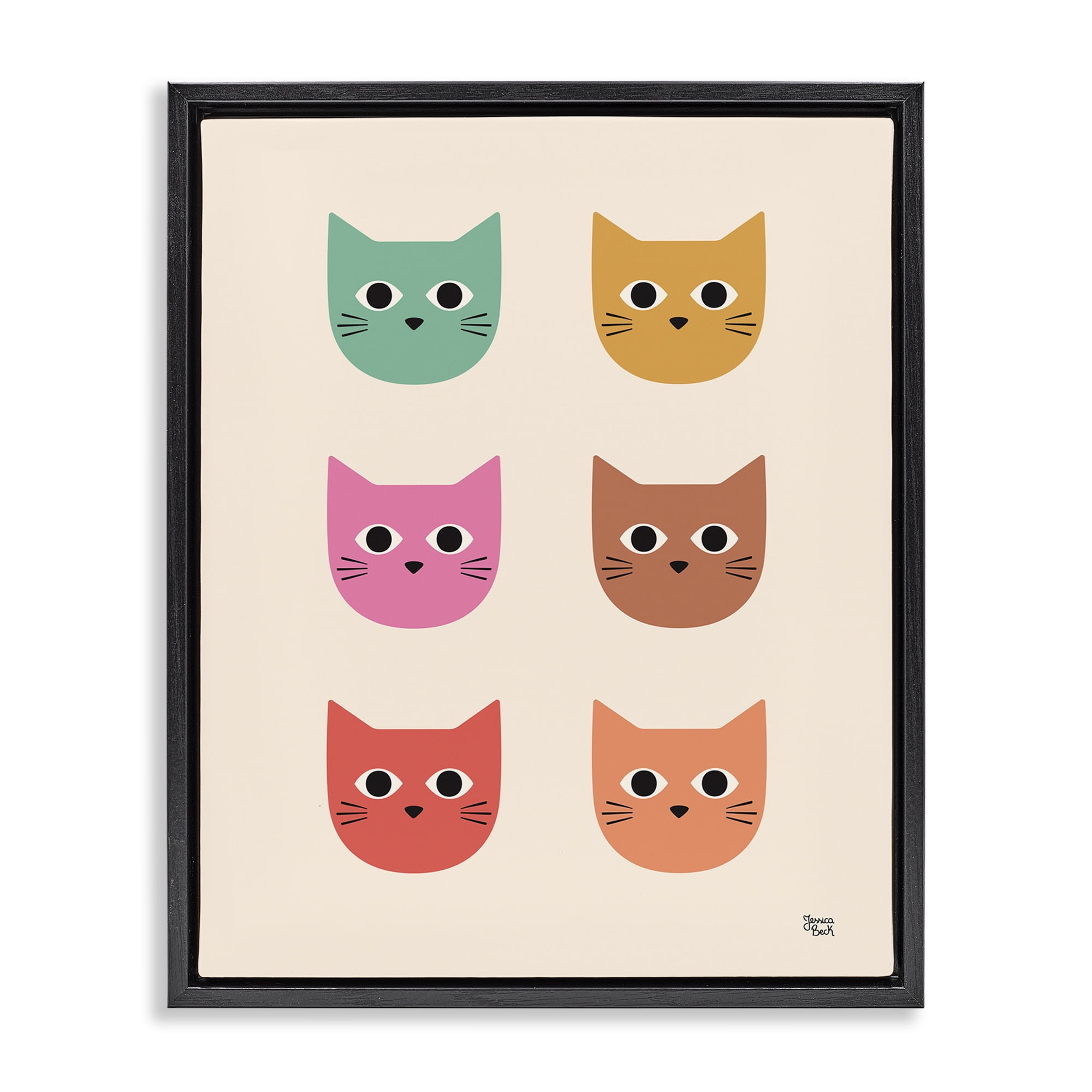 Stupell Industries Colorful Cat Faces Animals Painting Black Floater Framed Canvas Art Print Wall Art, 25 x 31