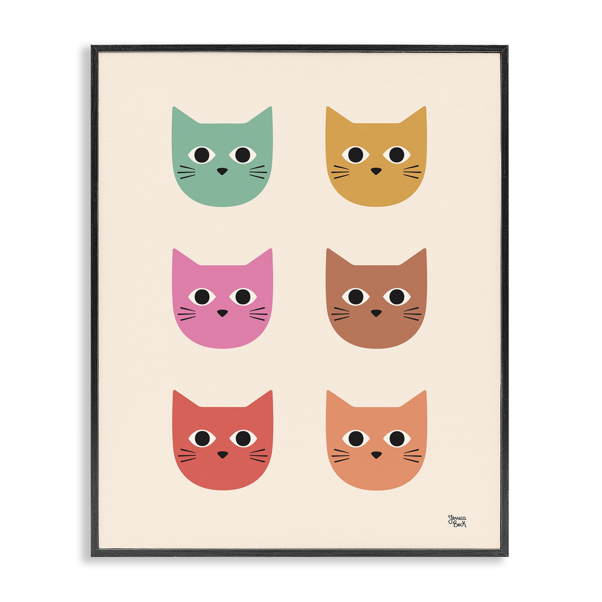 Stupell Industries Colorful Cat Faces Animals Painting Black Framed Art Print Wall Art, 11 x 14