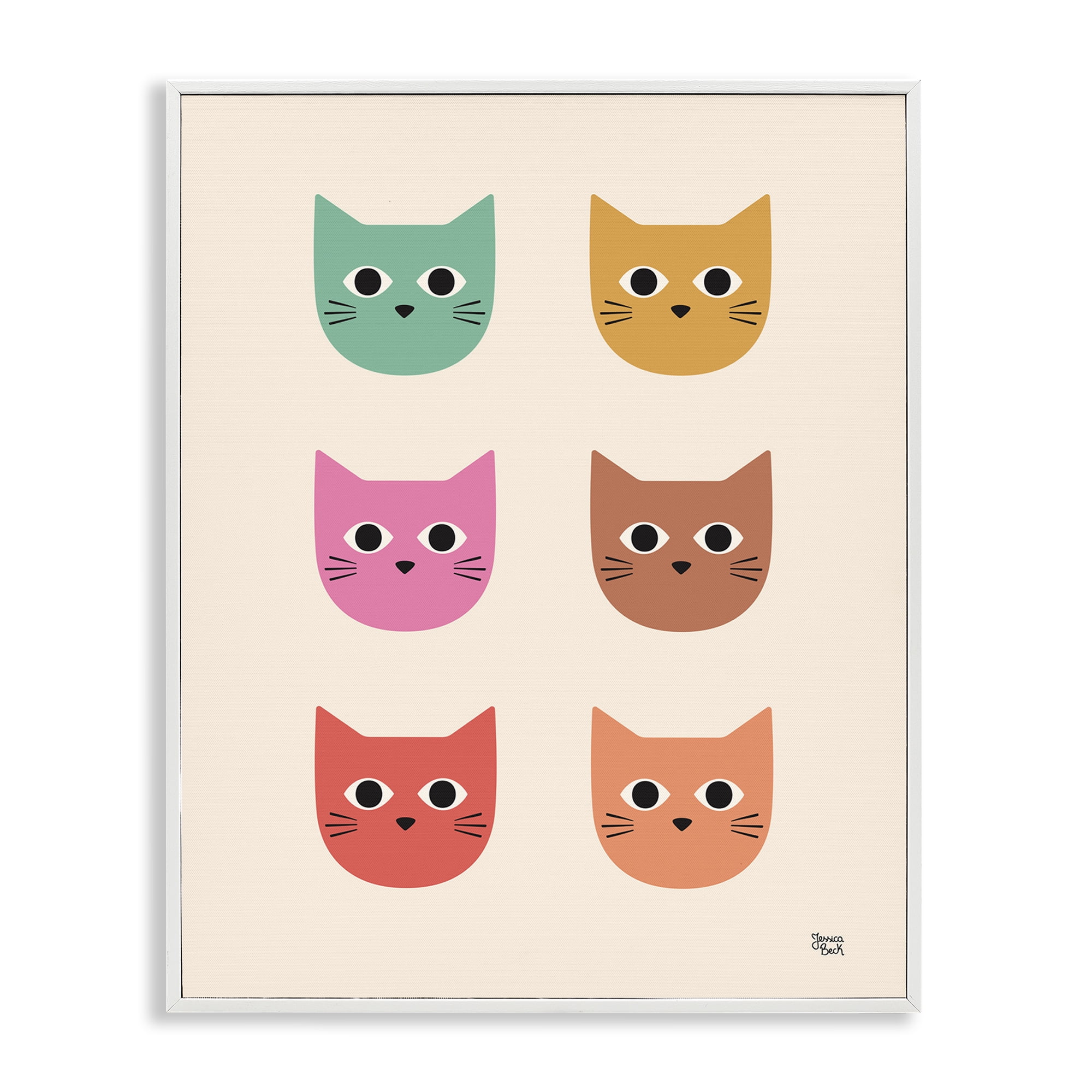 Stupell Industries Colorful Cat Faces Animals Painting White Framed Art Print Wall Art, 24 x 30
