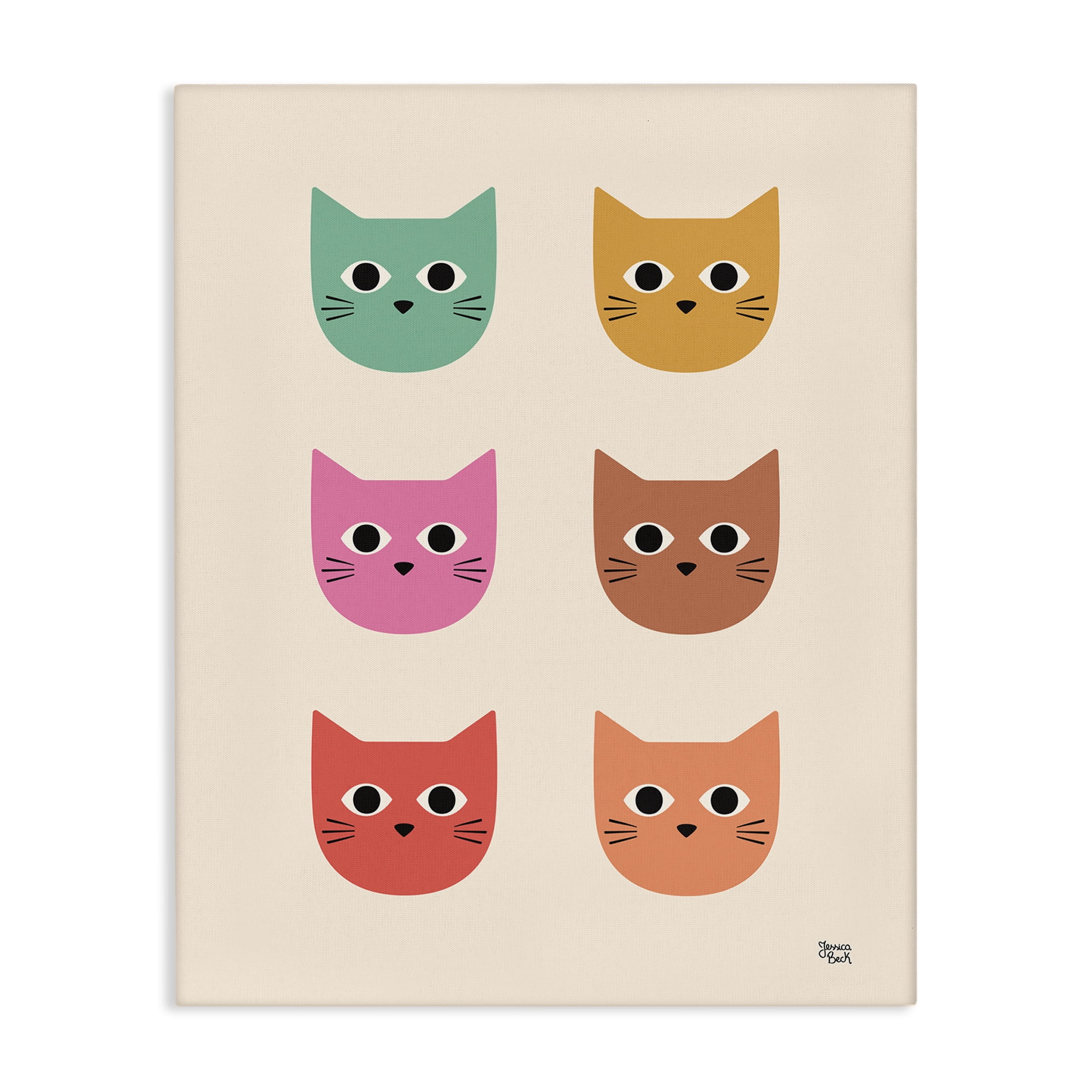 Stupell Industries Colorful Cat Faces Animals Painting Wrapped Canvas Art Print Wall Art, 36 x 48