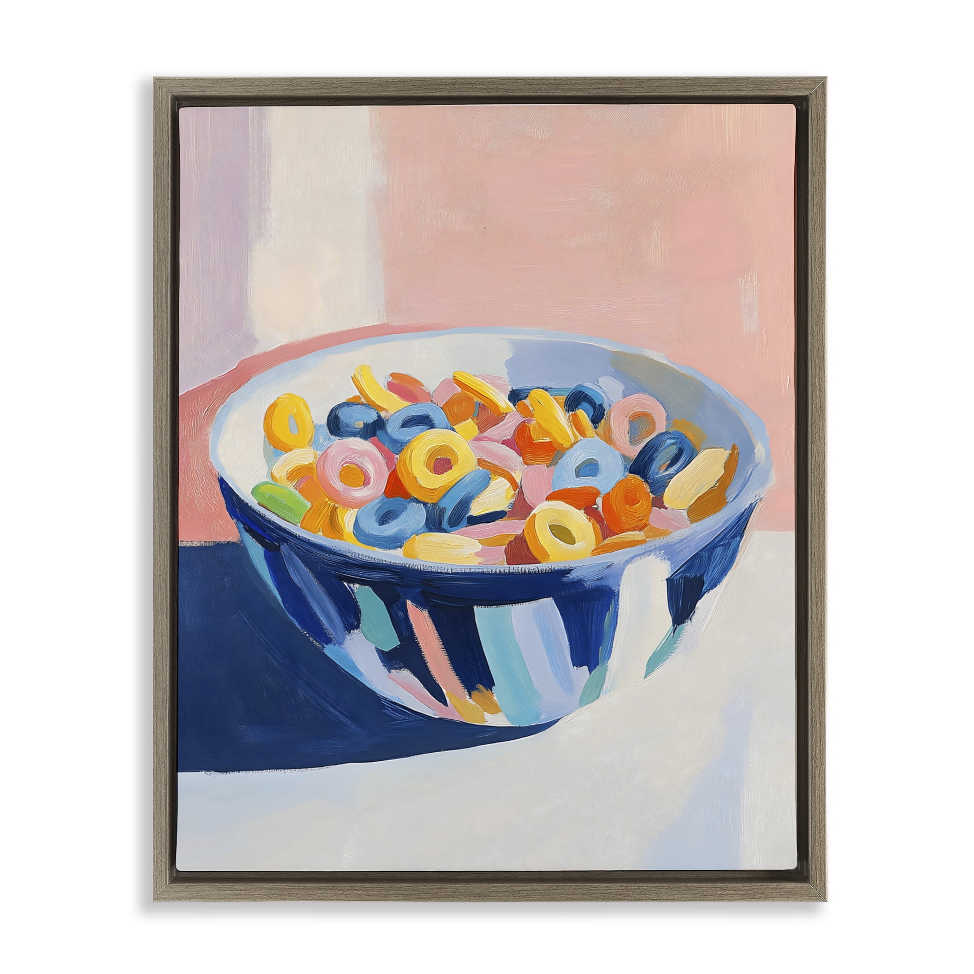 Stupell Industries Colorful Cereal Bowl Brown Framed Floater Canvas Wall Art, design by The Prints Vibe