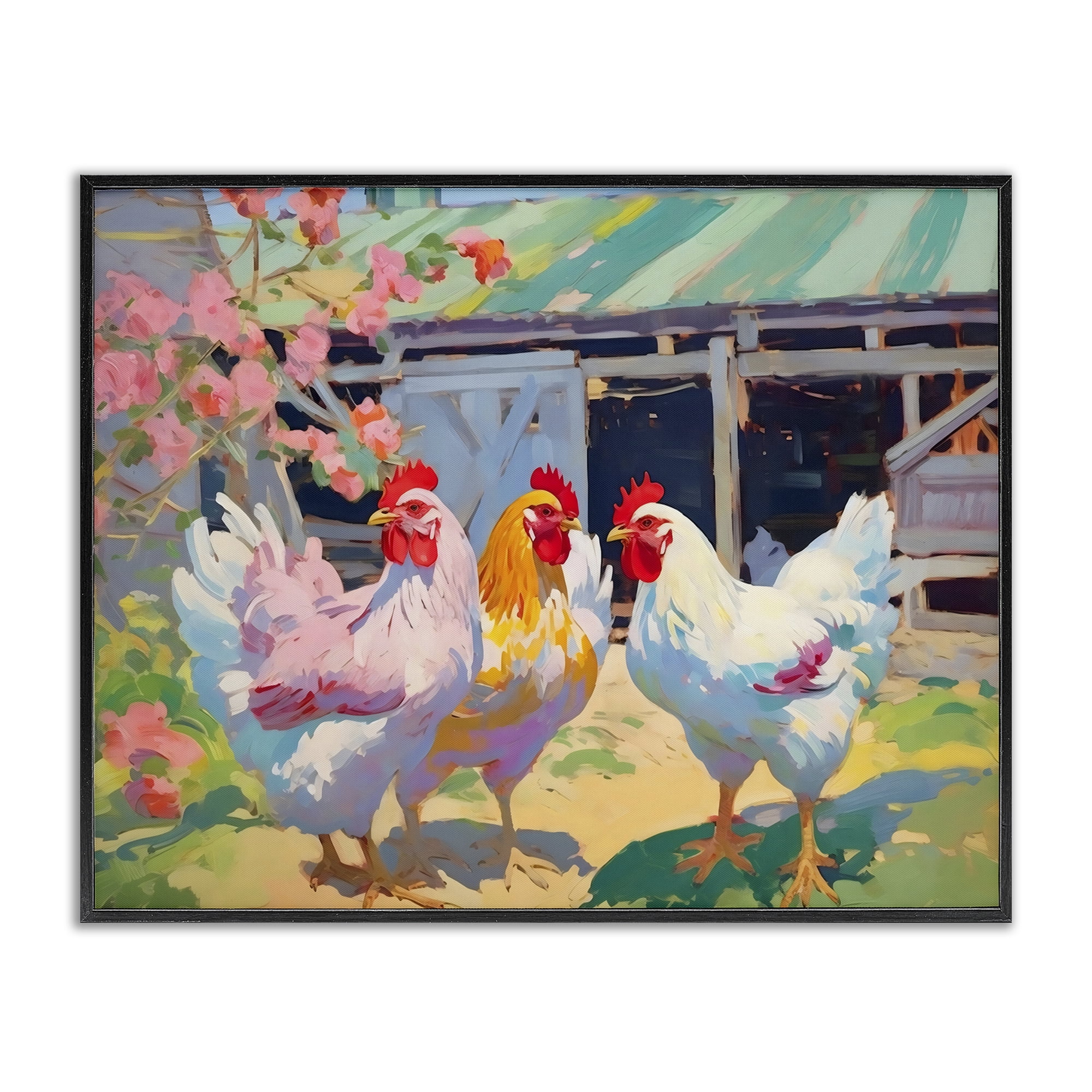 Stupell Industries Colorful Chickens in Sunlit Yard Black Framed Giclee Art, design by Creative Studio