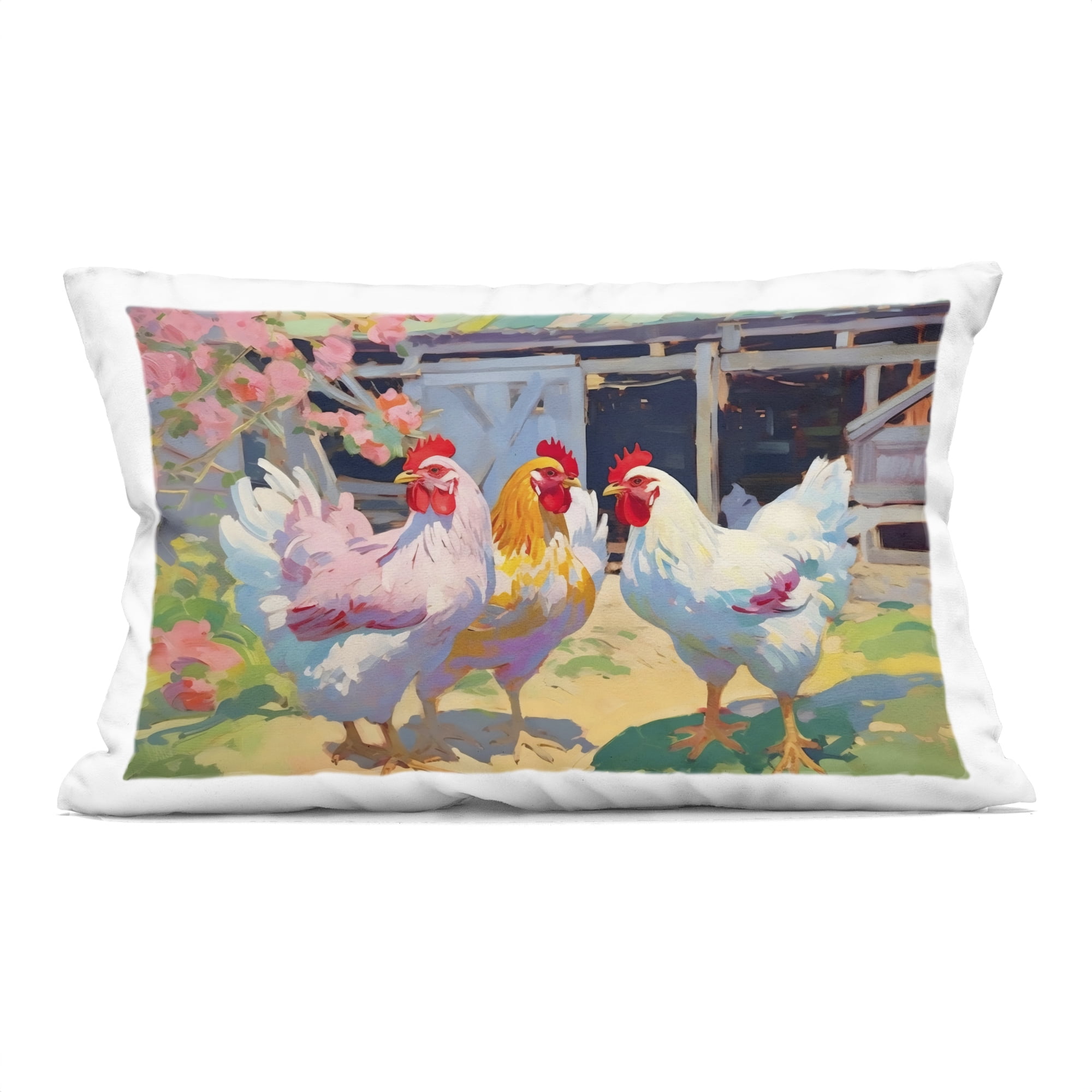 Stupell Industries Colorful Chickens in Sunlit Yard Decorative Printed Throw Pillow, design by Creative Studio, 14 x 7 x 20