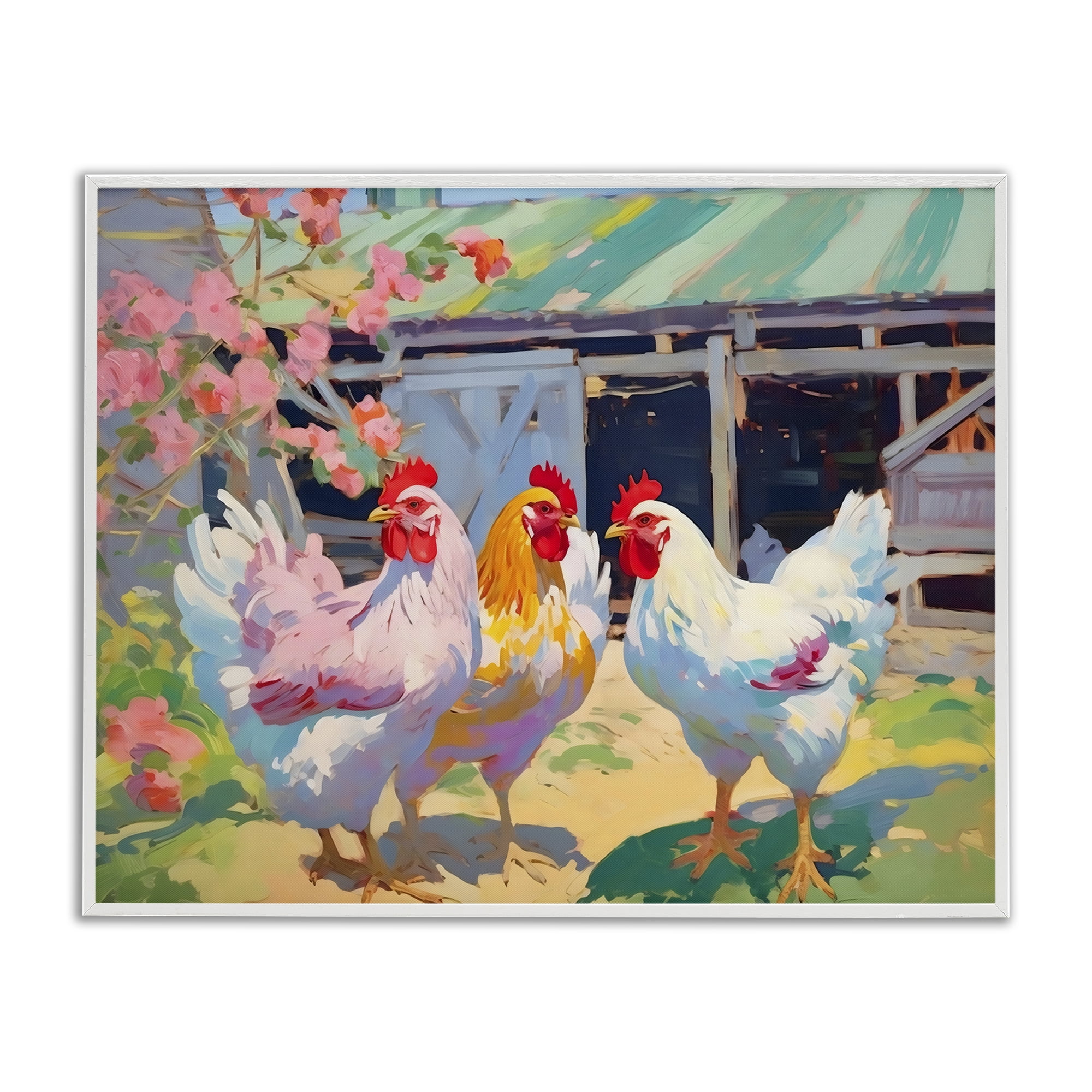 Stupell Industries Colorful Chickens in Sunlit Yard White Framed Giclee Art, design by Creative Studio