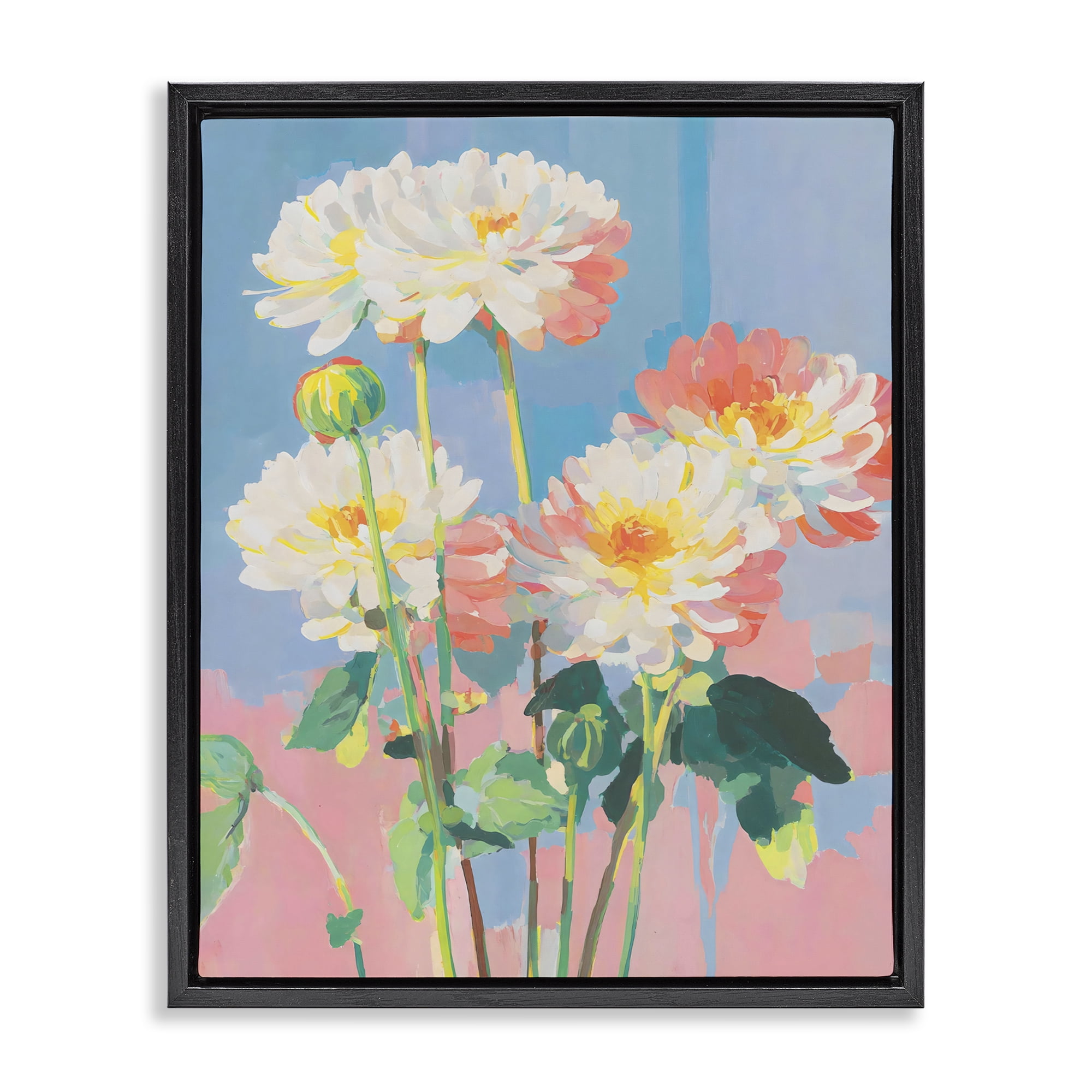 Stupell Industries Colorful Chrysanthemum Impressions Black Framed Floater Canvas Wall Art, design by Sisi and Seb