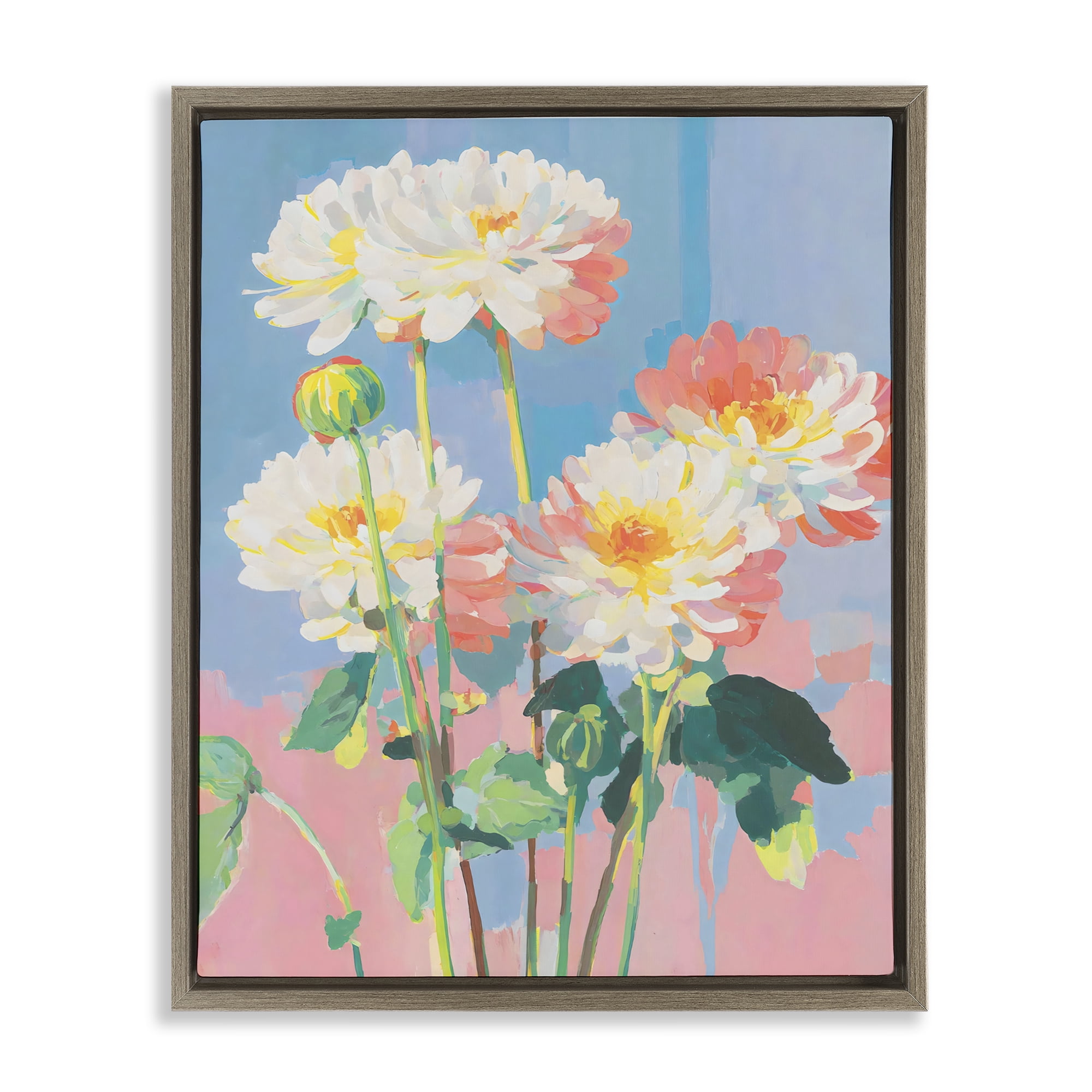 Stupell Industries Colorful Chrysanthemum Impressions Brown Framed Floater Canvas Wall Art, design by Sisi and Seb