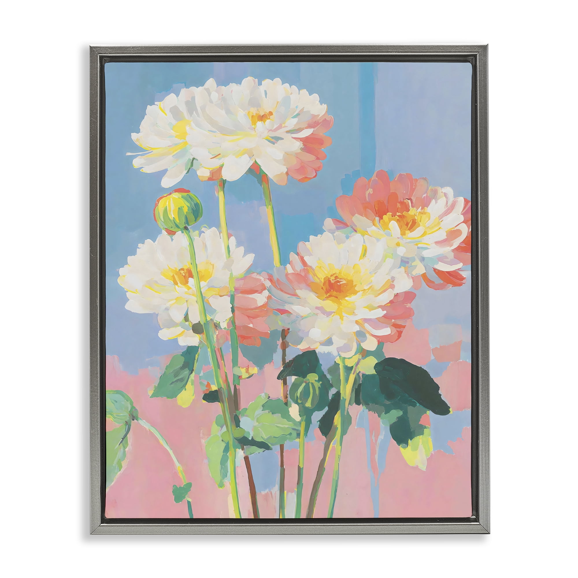 Stupell Industries Colorful Chrysanthemum Impressions Gray Framed Floater Canvas Wall Art, design by Sisi and Seb