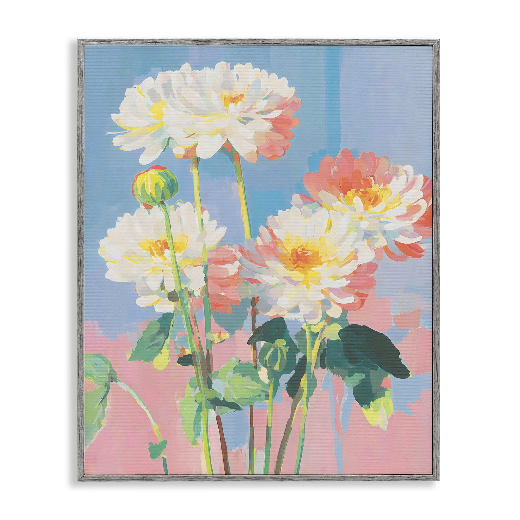 Stupell Industries Colorful Chrysanthemum Impressions Gray Framed Giclee Art, design by Sisi and Seb