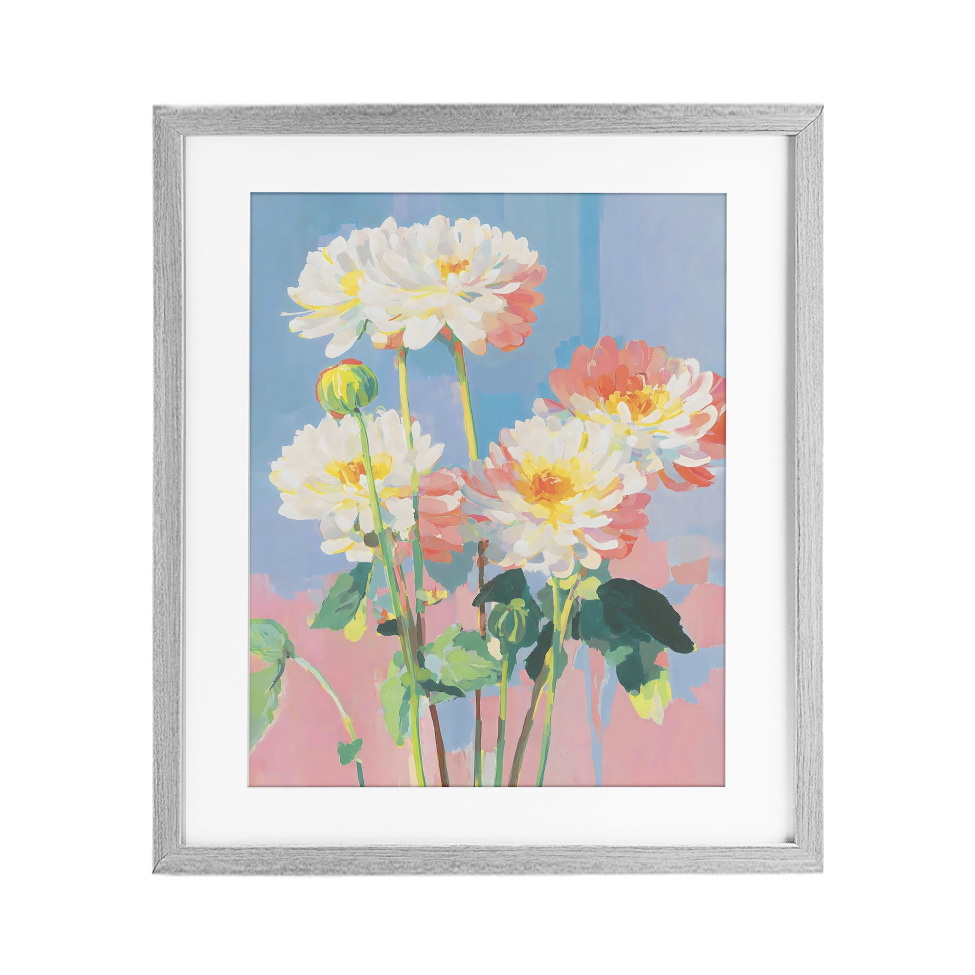 Stupell Industries Colorful Chrysanthemum Impressions Gray Framed Print Under Glass, design by Sisi and Seb