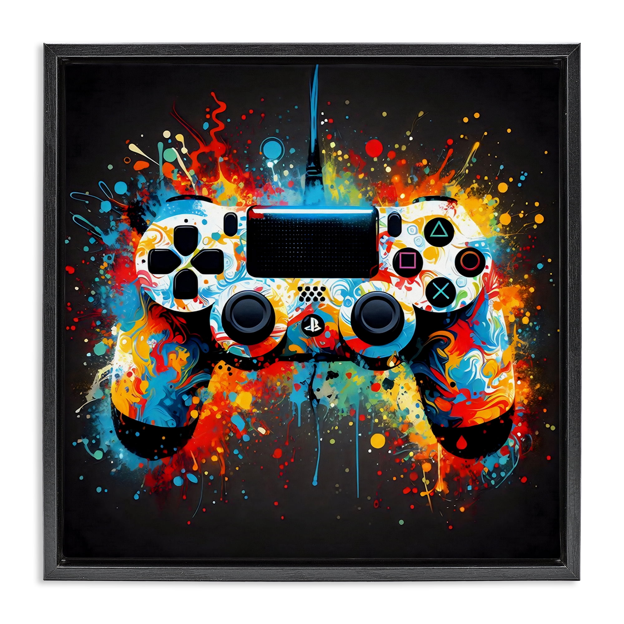 Stupell Industries Colorful Controller Swirl Black Framed Floater Canvas Wall Art, design by Creative Studio