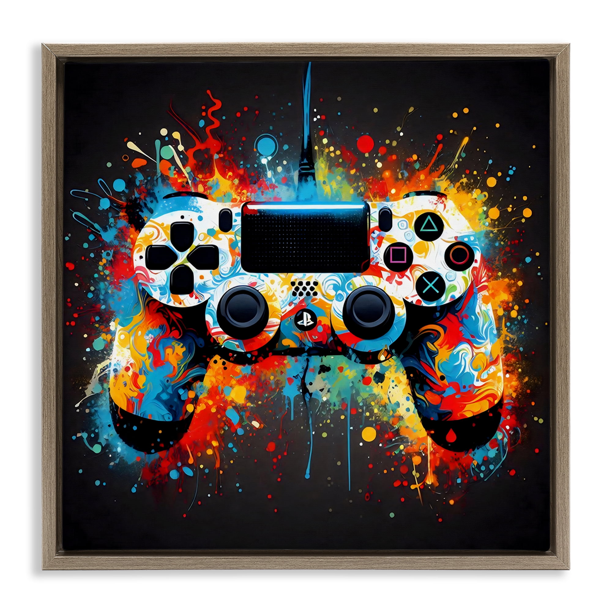 Stupell Industries Colorful Controller Swirl Brown Framed Floater Canvas Wall Art, design by Creative Studio
