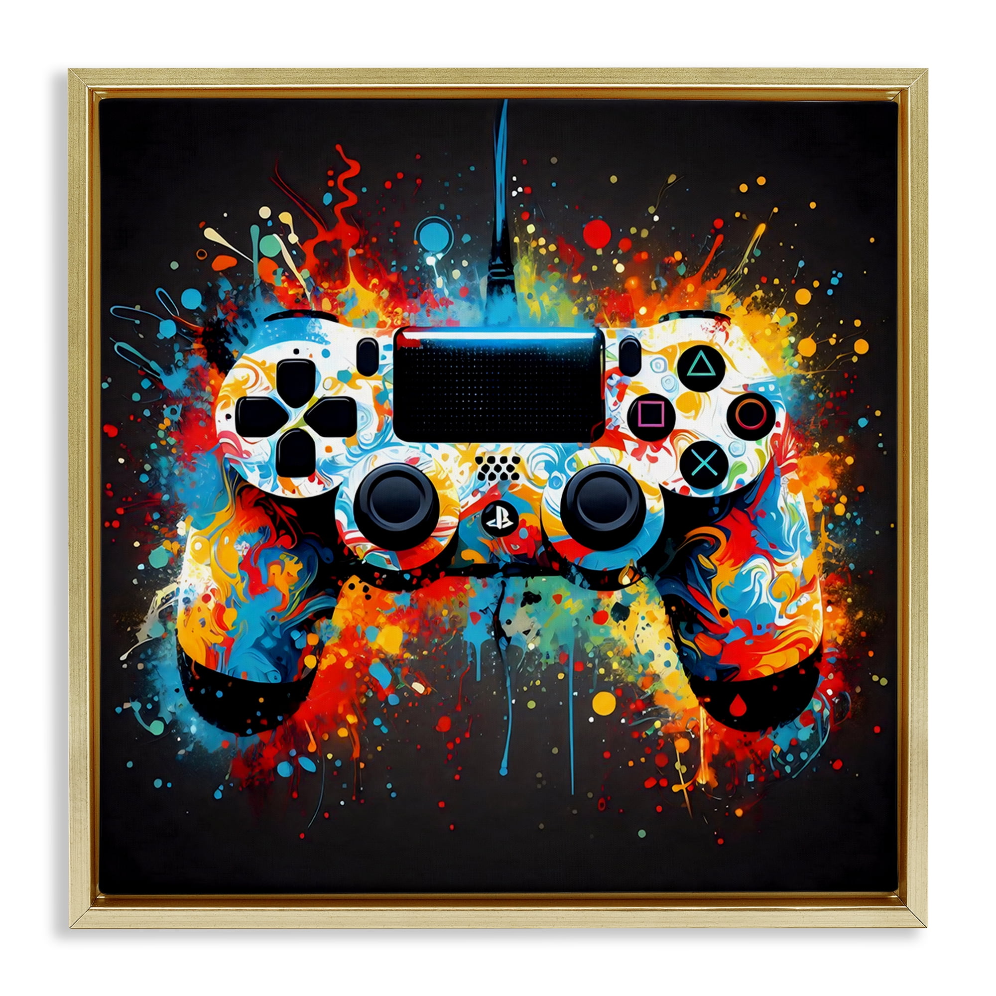 Stupell Industries Colorful Controller Swirl Gold Framed Floater Canvas Wall Art, design by Creative Studio