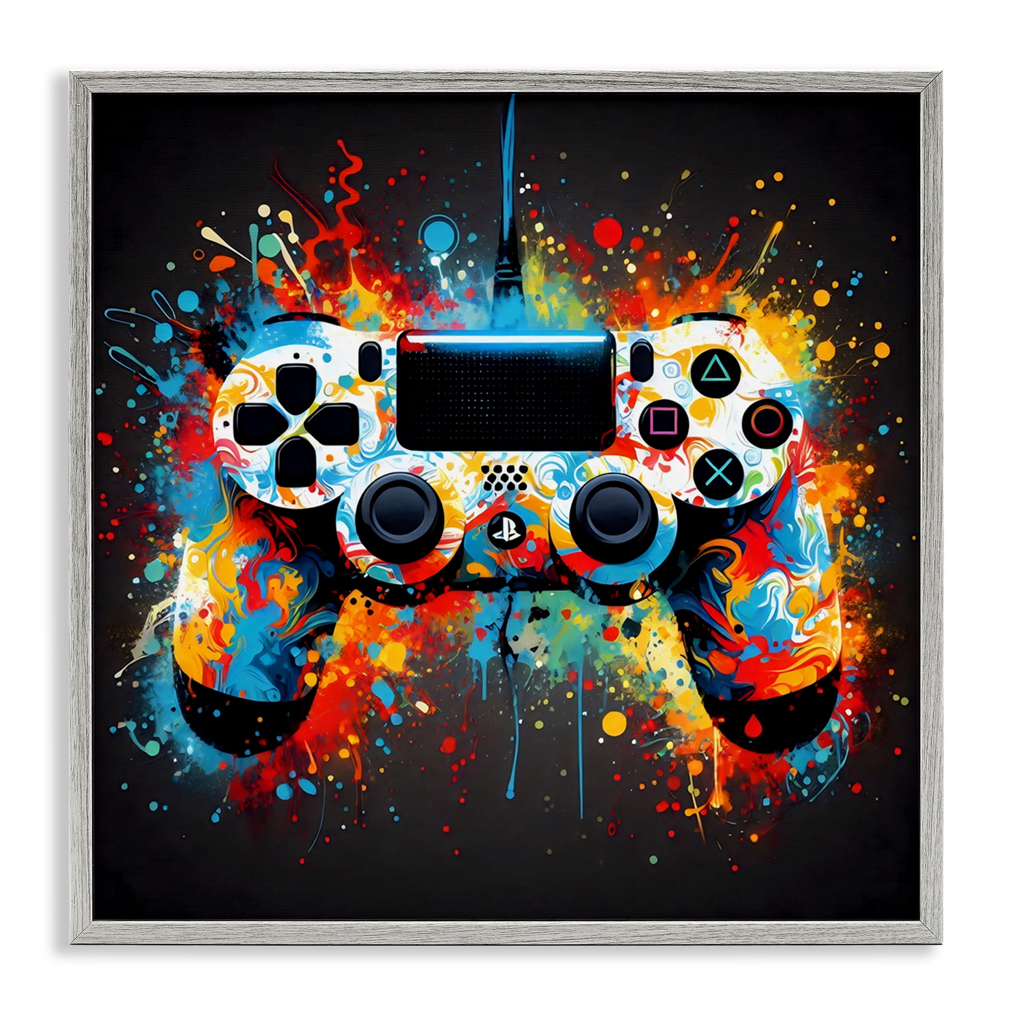 Stupell Industries Colorful Controller Swirl Gray Framed Giclee Art, design by Creative Studio
