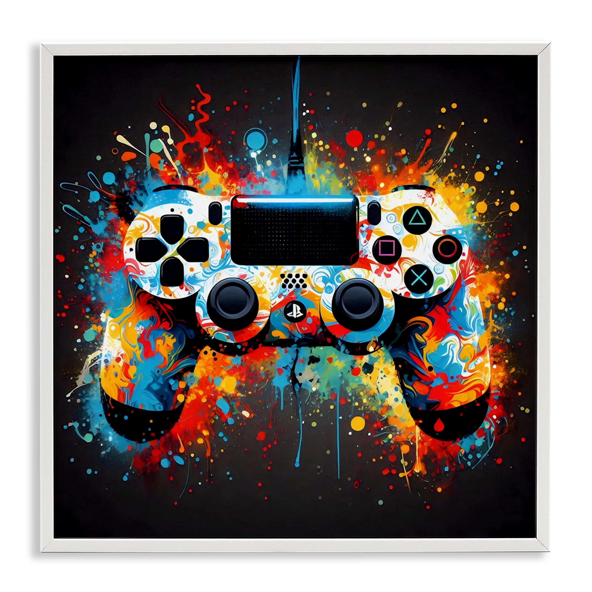 Stupell Industries Colorful Controller Swirl White Framed Giclee Art, design by Creative Studio