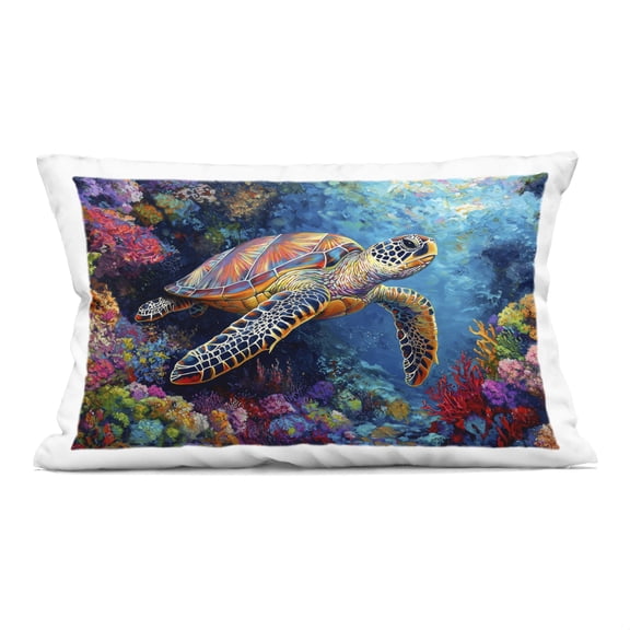 Stupell Industries Colorful Coral Reef & Turtle Decorative Printed Throw Pillow design by LSR Design Studio, 14 x 7 x 20