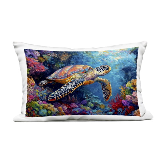 Stupell Industries Colorful Coral Reef & Turtle Outdoor Printed Pillow design by LSR Design Studio, 14 x 7 x 20