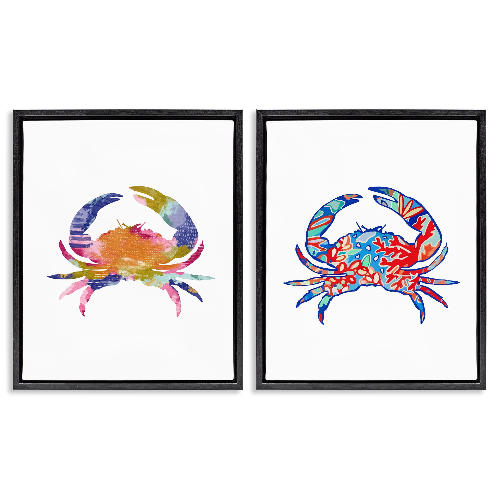 Stupell Industries Colorful Crab Silhouette Animals Painting Black Floater Framed Canvas Art Print Wall Art, 17 x 21, Set of 2