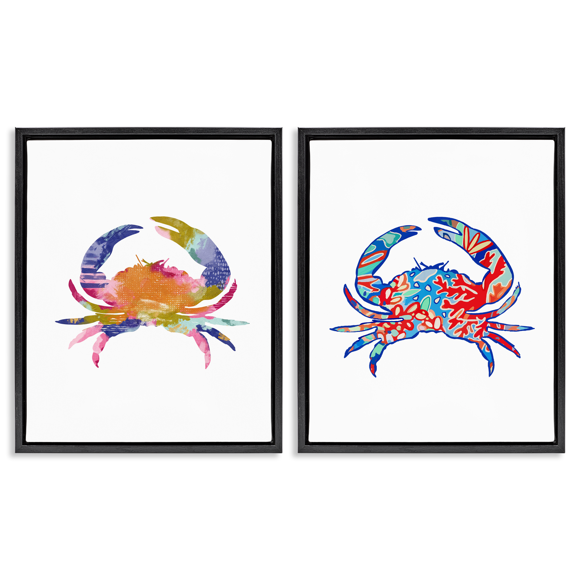 Stupell Industries Colorful Crab Silhouette Animals Painting Black Floater Framed Canvas Art Print Wall Art, 31 x 25, Set of 2