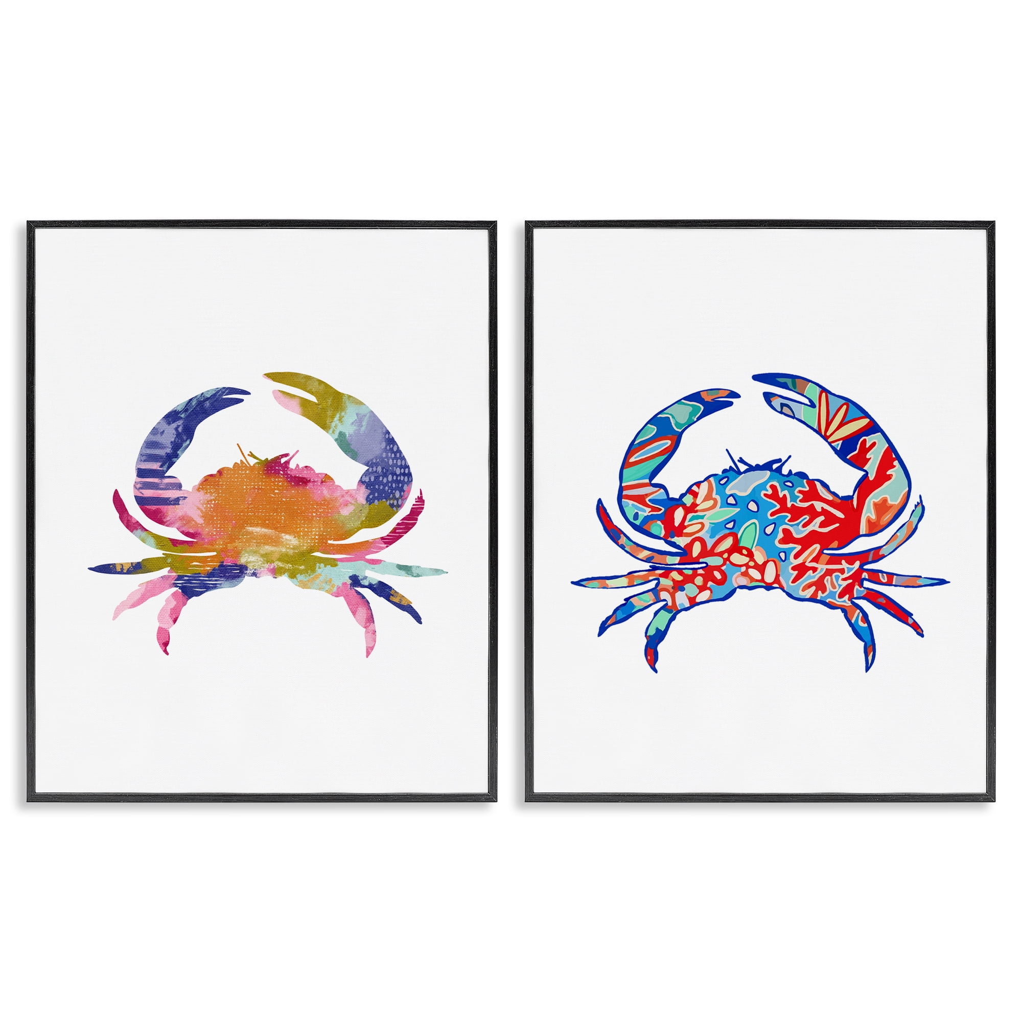 Stupell Industries Colorful Crab Silhouette Animals Painting Black Framed Art Print Wall Art, 16 x 20, Set of 2