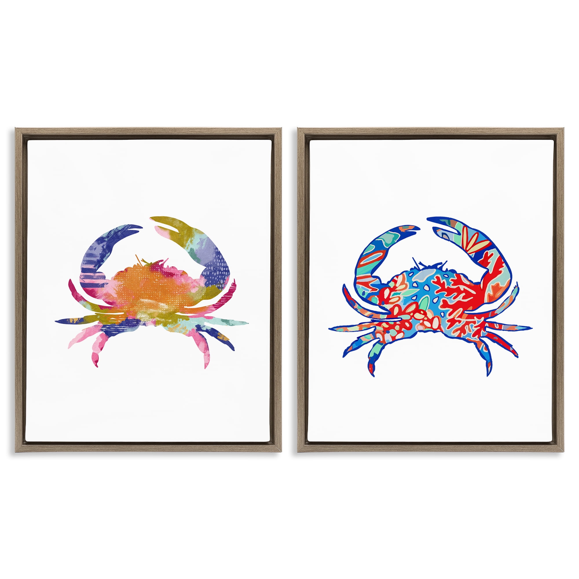 Stupell Industries Colorful Crab Silhouette Animals Painting Brown Floater Framed Canvas Art Print Wall Art, 31 x 25, Set of 2
