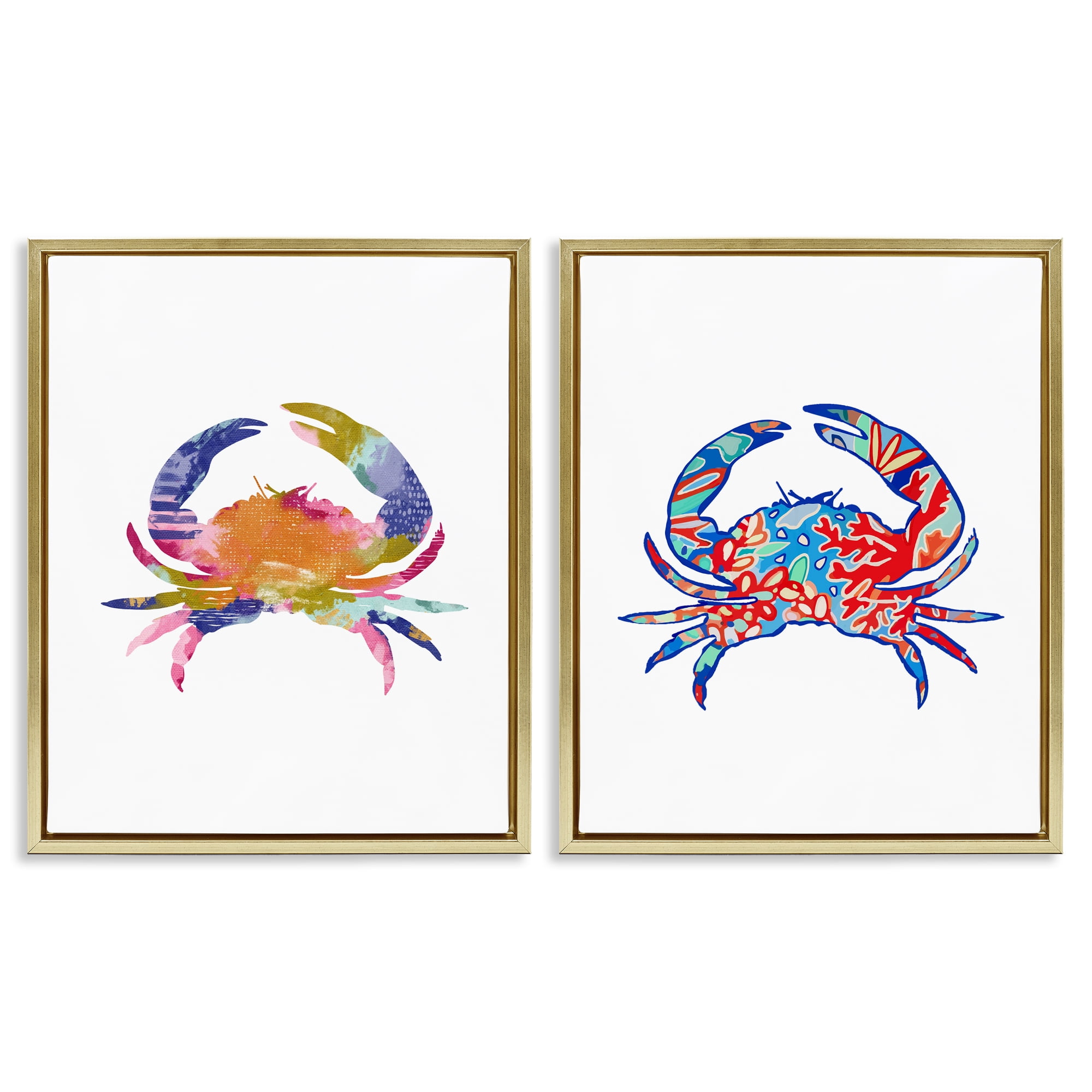 Stupell Industries Colorful Crab Silhouette Animals Painting Gold Floater Framed Canvas Art Print Wall Art, 17 x 21, Set of 2