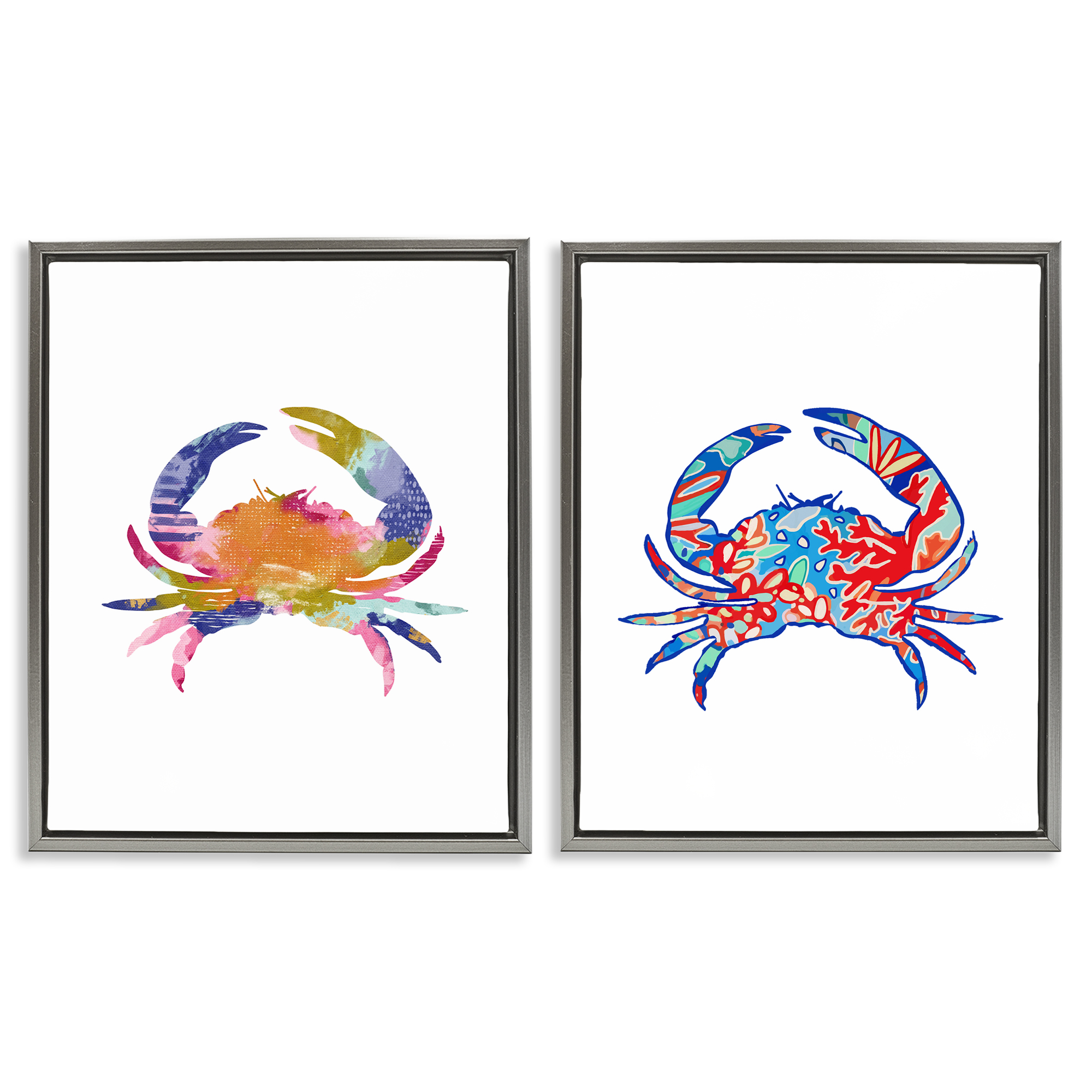 Stupell Industries Colorful Crab Silhouette Animals Painting Gray Floater Framed Canvas Art Print Wall Art, 31 x 25, Set of 2