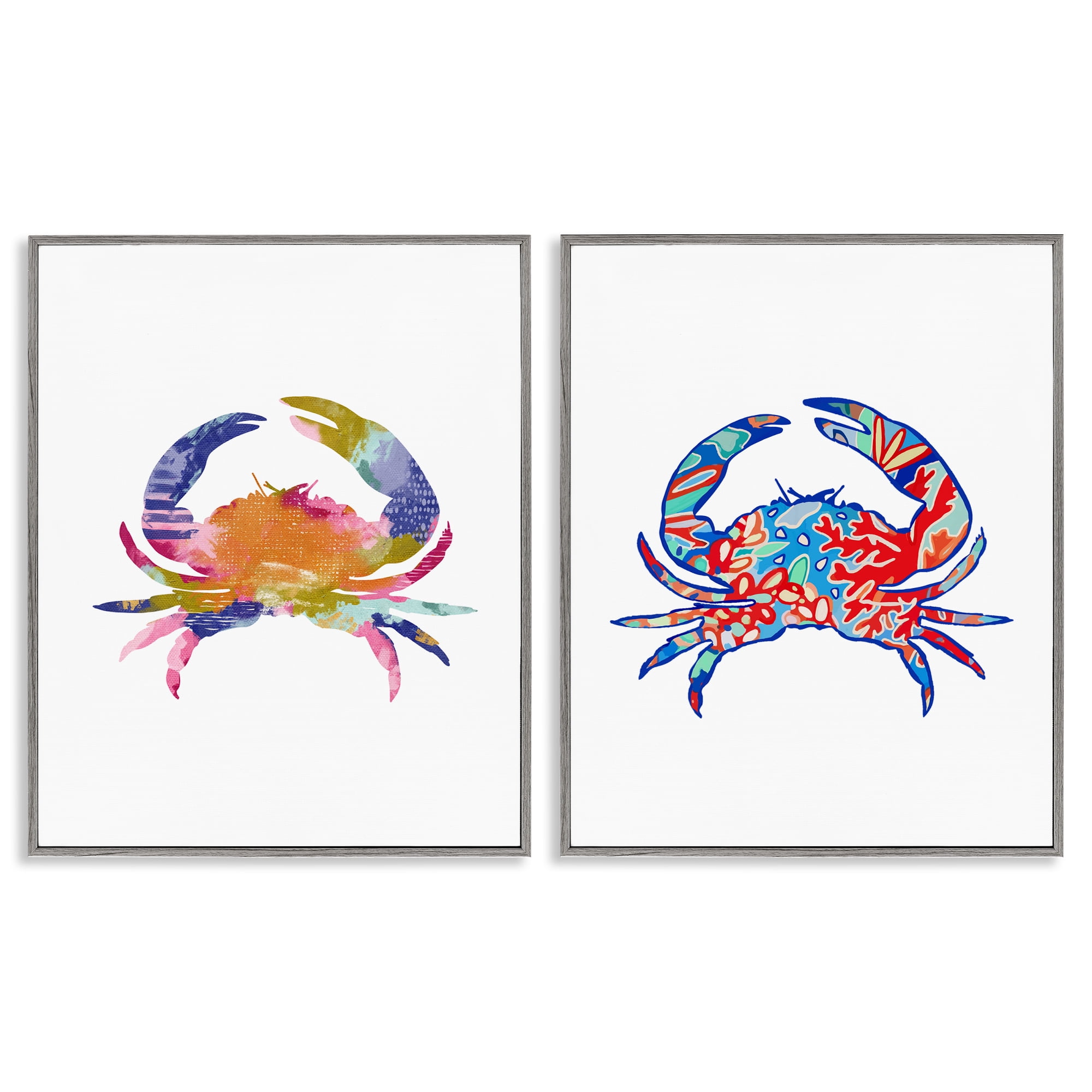 Stupell Industries Colorful Crab Silhouette Animals Painting Gray Framed Art Print Wall Art, 16 x 20, Set of 2