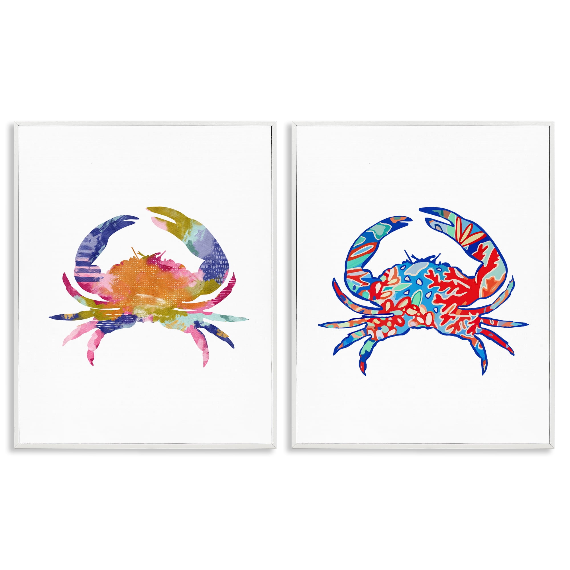 Stupell Industries Colorful Crab Silhouette Animals Painting White Framed Art Print Wall Art, 11 x 14, Set of 2
