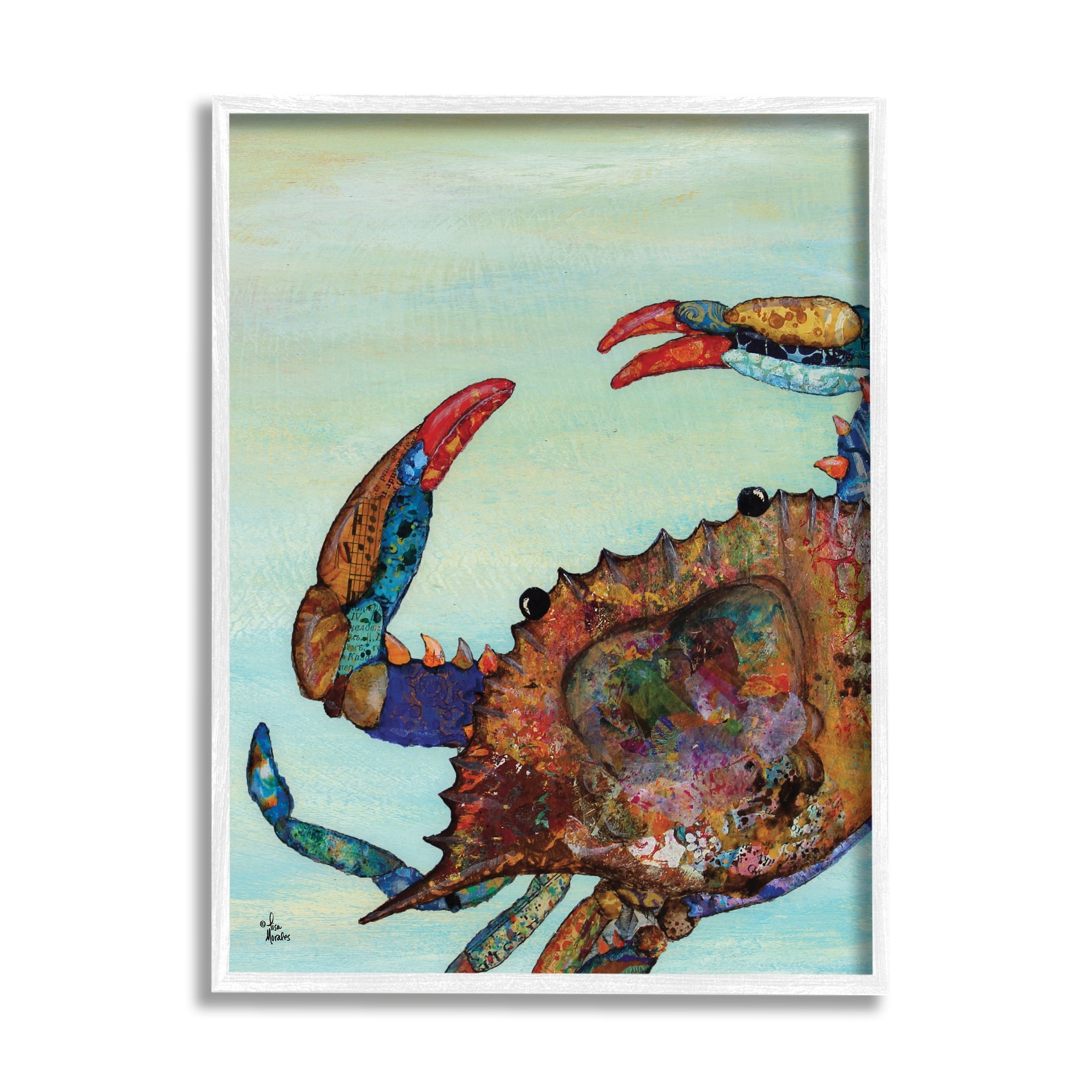 Stupell Industries Colorful Crab on Sand Aquatic Animal Painting Graphic Art Framed Art Print Wall Art, 16x20, By Lisa Morales