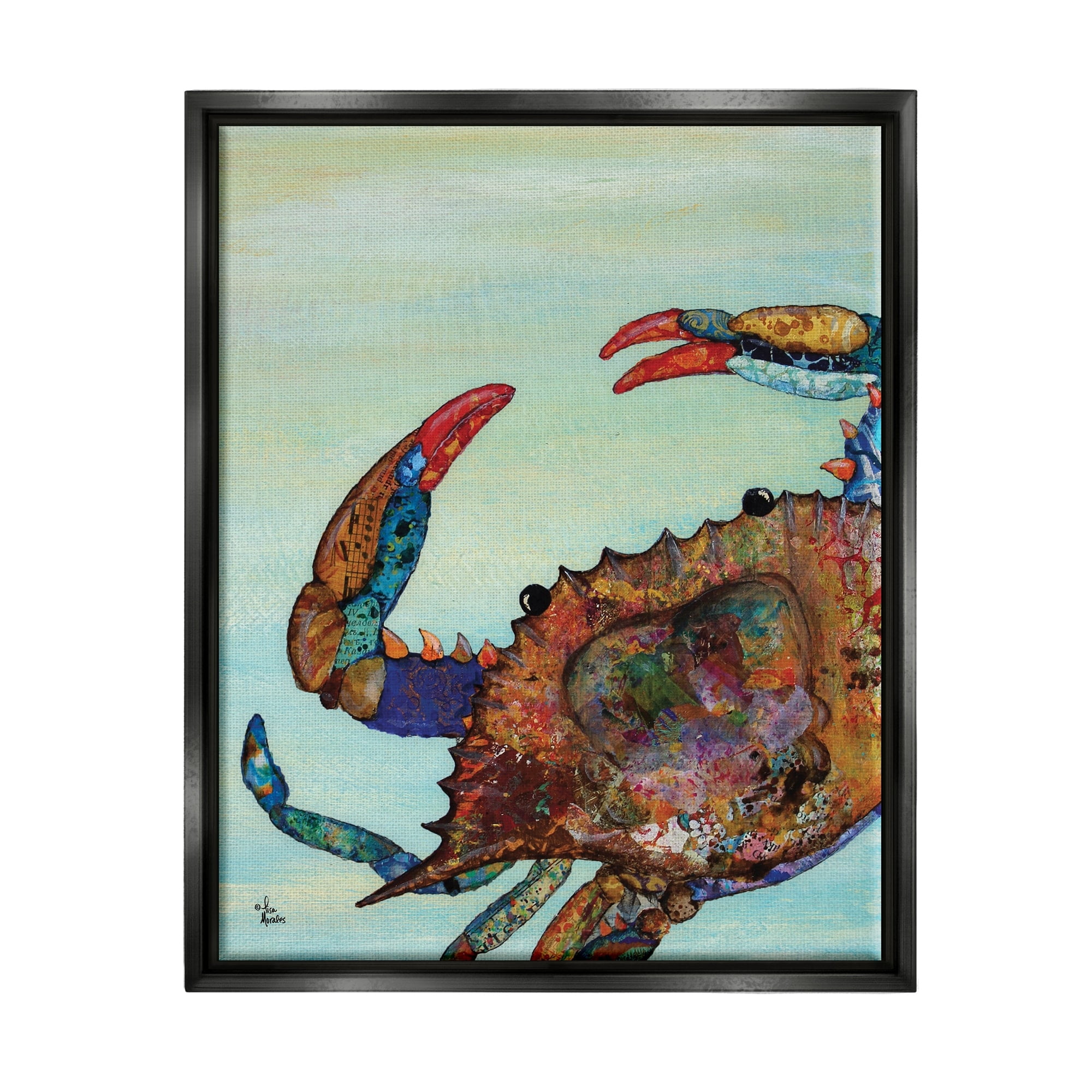Stupell Industries Colorful Crab on Sand Aquatic Animal Painting Metallic Gold Framed Floating Canvas Wall Art, 16x20, by Lisa Morales