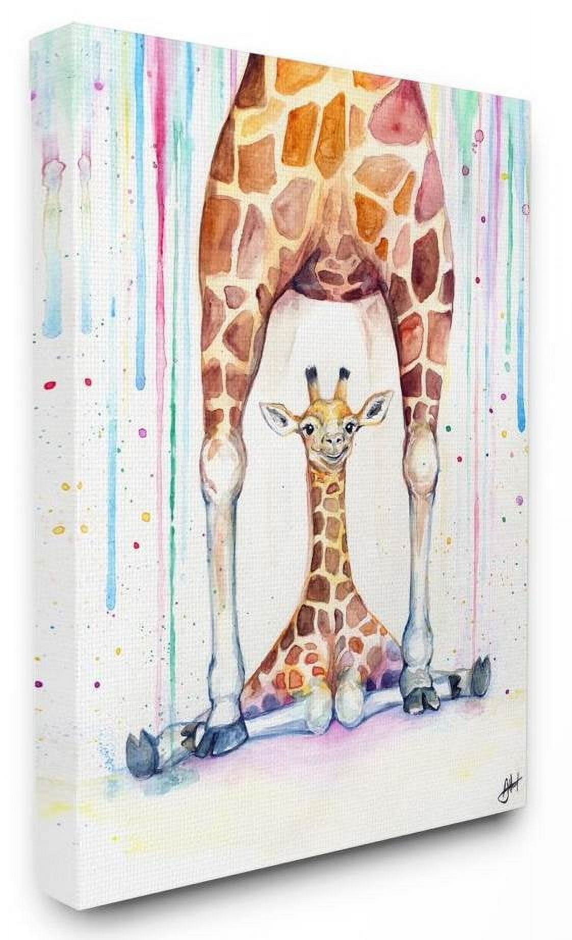 Stupell Industries Colorful Cute Giraffe Family Animal Watercolor Painting Canvas Wall Art by Marc Allante