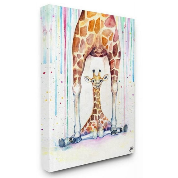 Stupell Industries Colorful Cute Giraffe Family Animal Watercolor Painting Canvas Wall Art by Marc Allante
