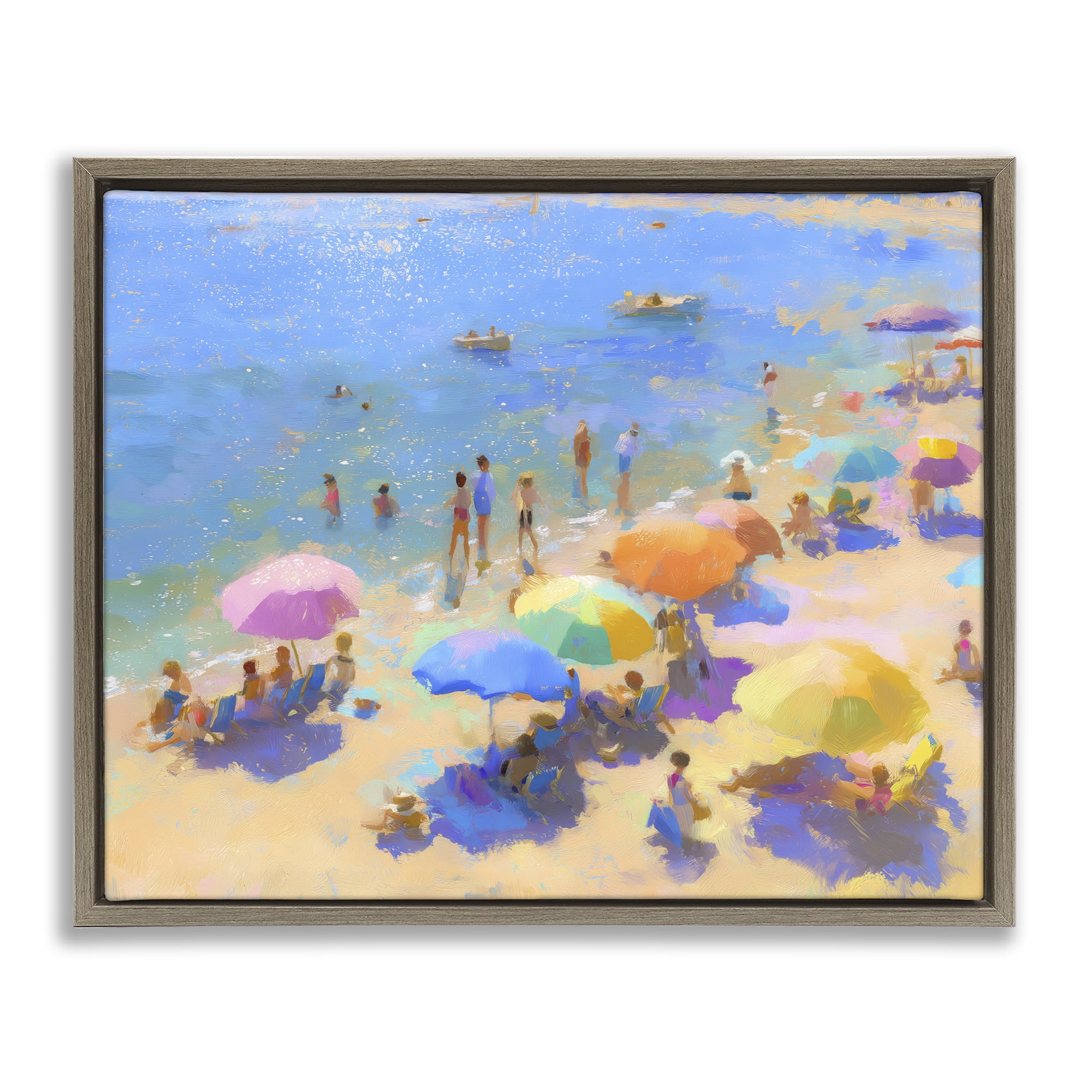 Stupell Industries Colorful Day at Beach Brown Framed Floater Canvas Wall Art, design by LSR Design Studio