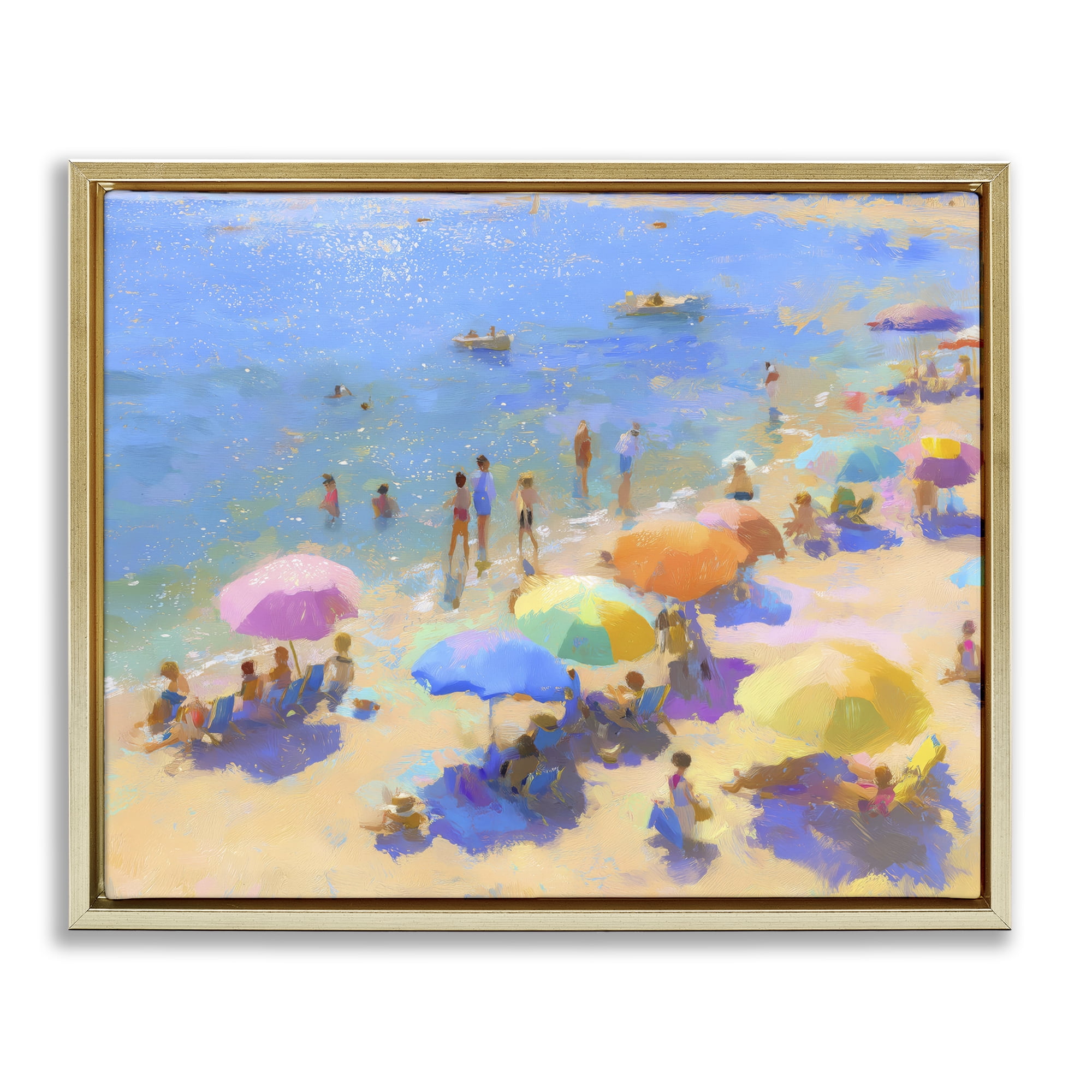 Stupell Industries Colorful Day at Beach Gold Framed Floater Canvas Wall Art, design by LSR Design Studio