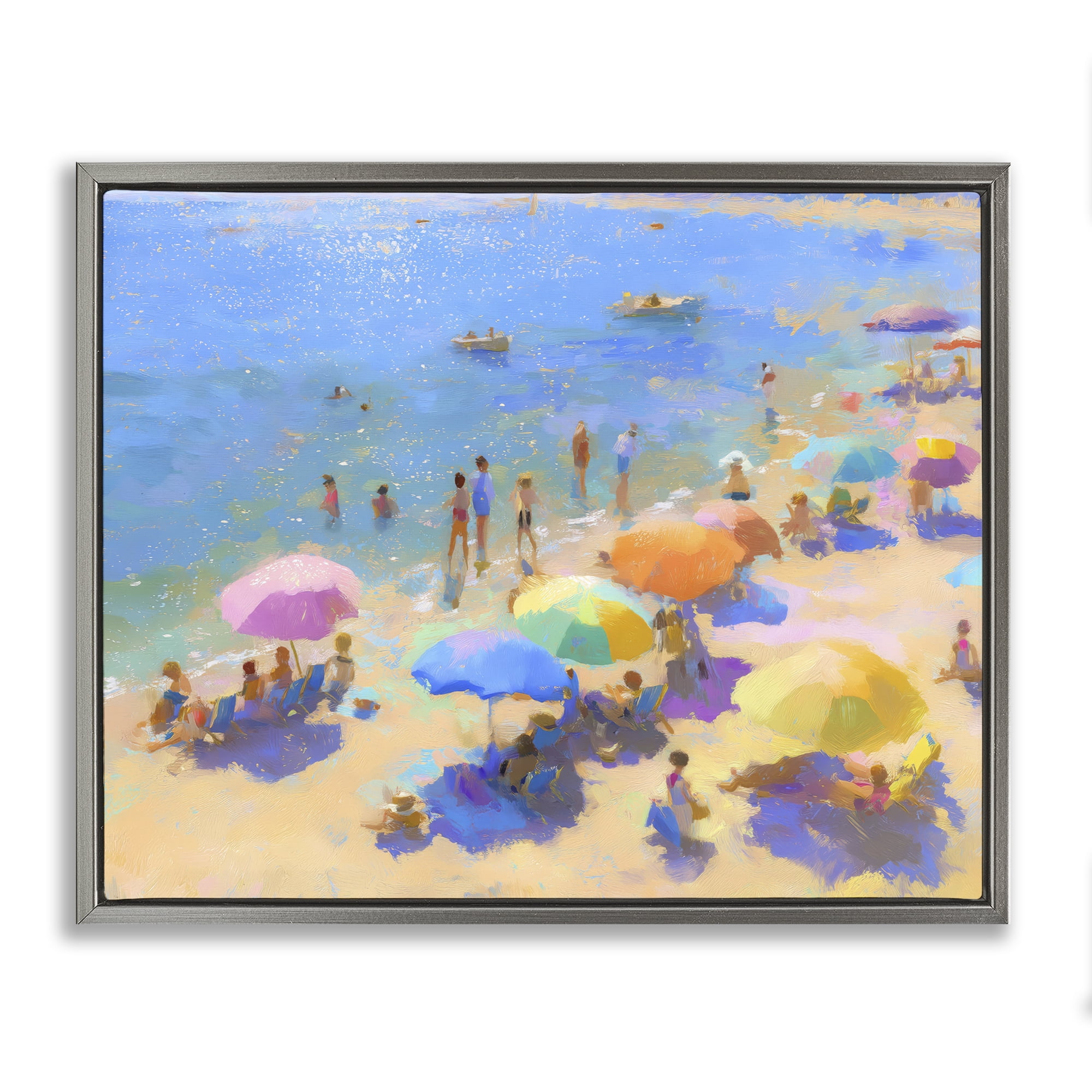 Stupell Industries Colorful Day at Beach Gray Framed Floater Canvas Wall Art, design by LSR Design Studio