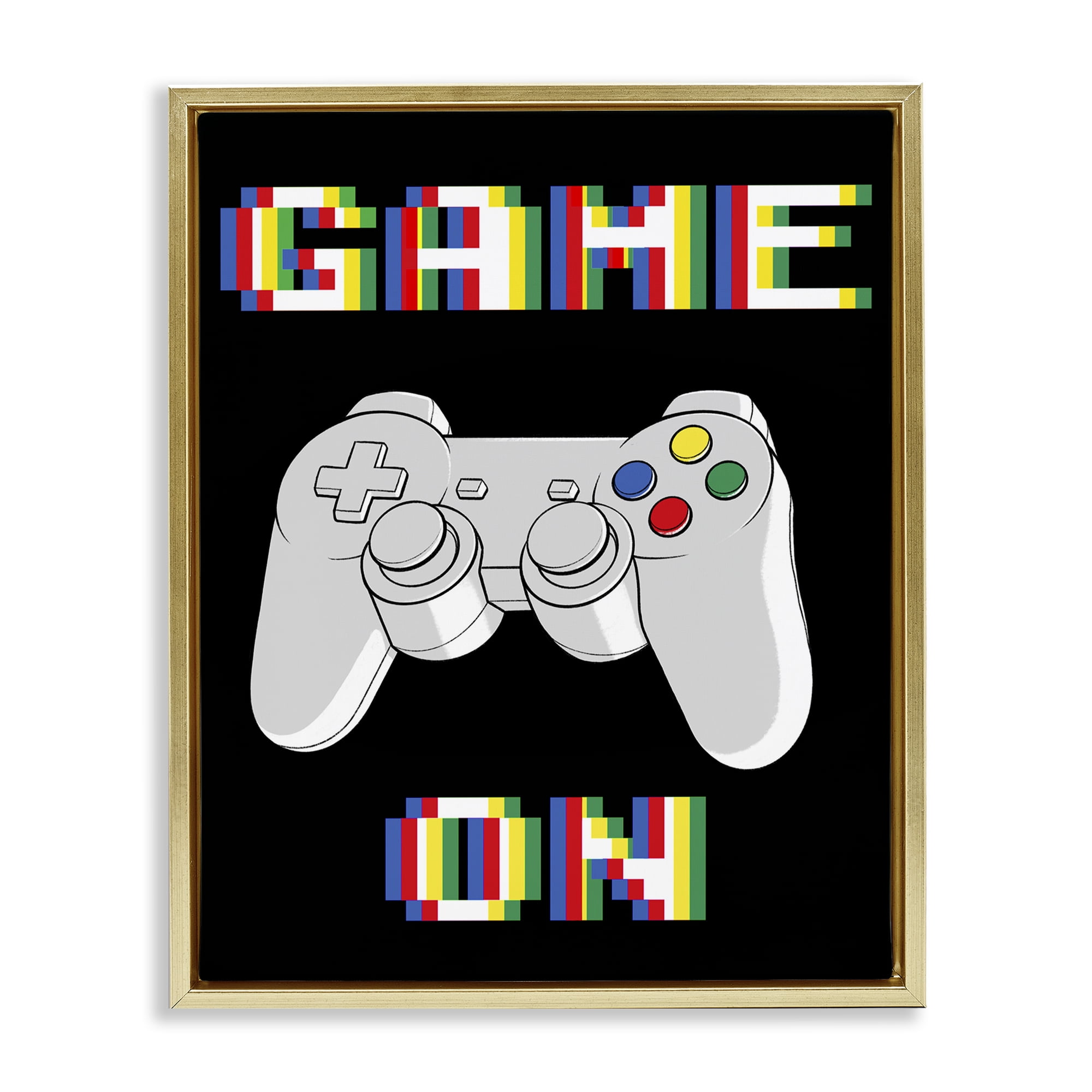Stupell Industries Colorful Digital Game On Gold Framed Floater Canvas Wall Art, design by Marcus Prime