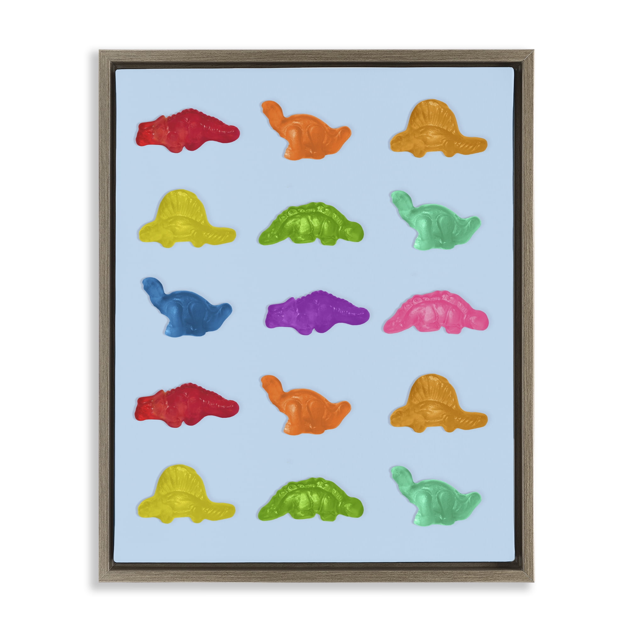 Stupell Industries Colorful Dinosaur Candies Brown Framed Floater Canvas Wall Art, design by LISH Creative
