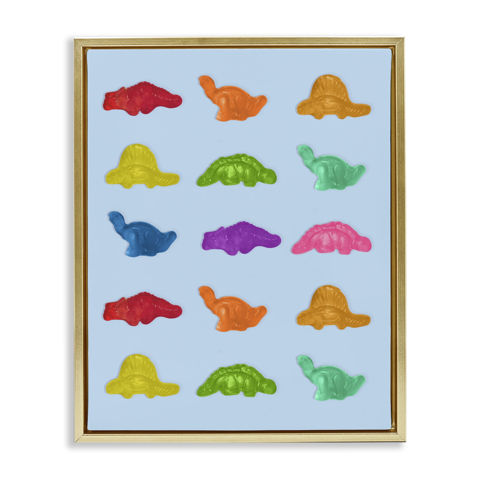 Stupell Industries Colorful Dinosaur Candies Gold Framed Floater Canvas Wall Art, design by LISH Creative