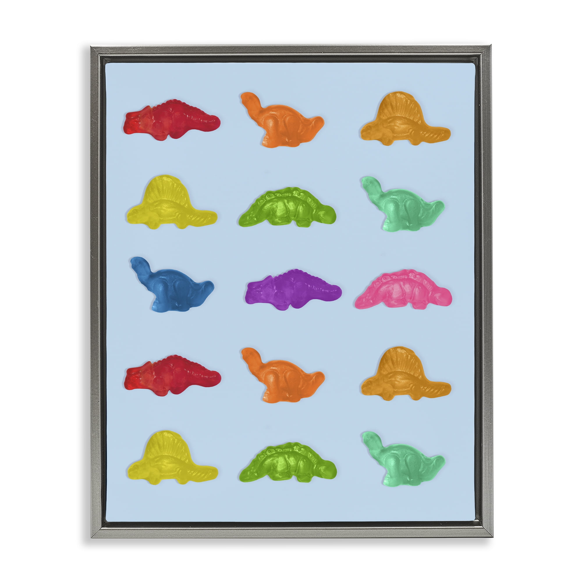 Stupell Industries Colorful Dinosaur Candies Gray Framed Floater Canvas Wall Art, design by LISH Creative