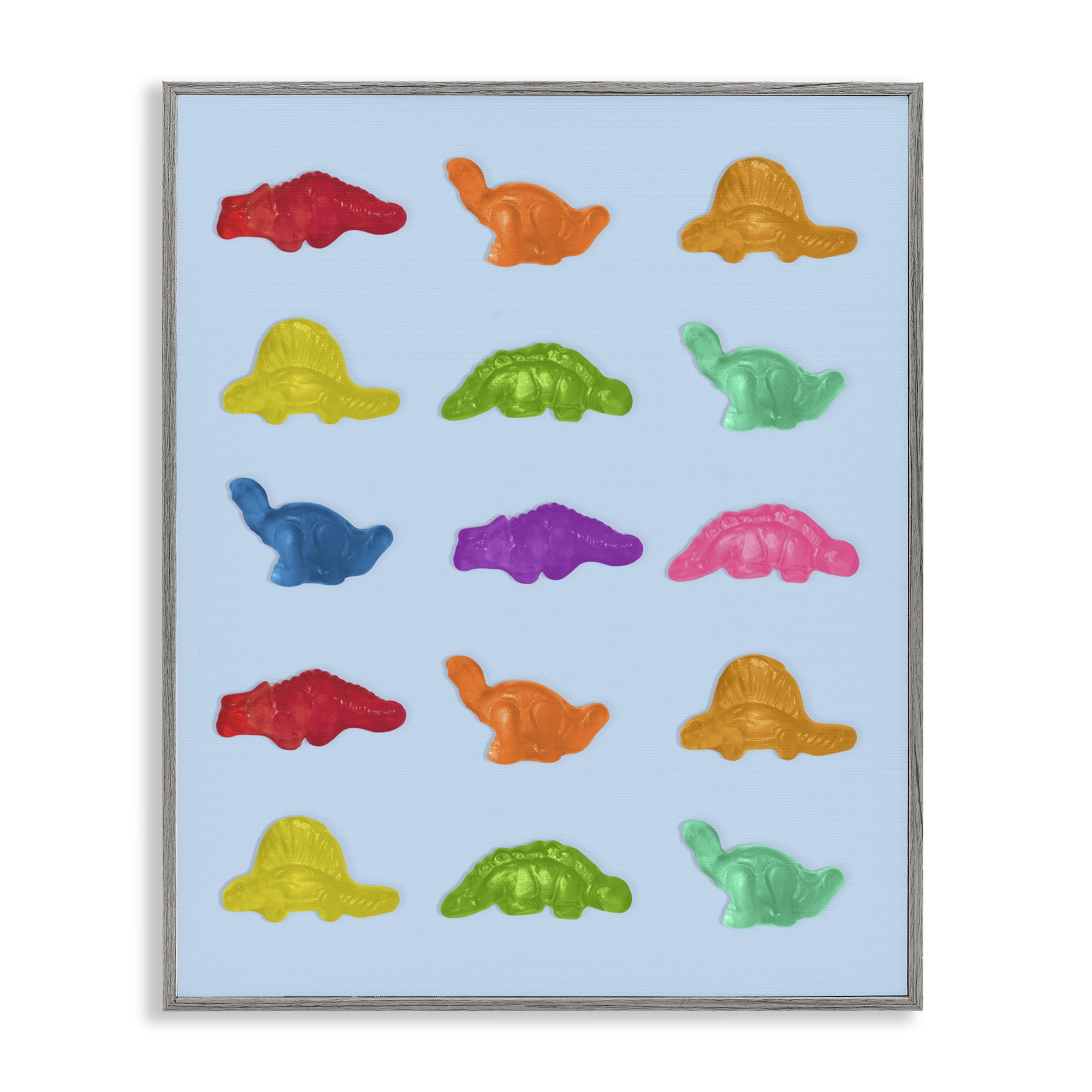 Stupell Industries Colorful Dinosaur Candies Gray Framed Giclee Art, design by LISH Creative